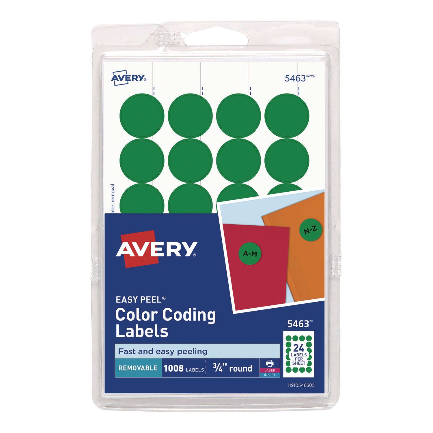 Printable Self-Adhesive Removable Color-Coding Labels, 0.75" dia, Green, 24/Sheet, 42 Sheets/Pack, (5463) - 1