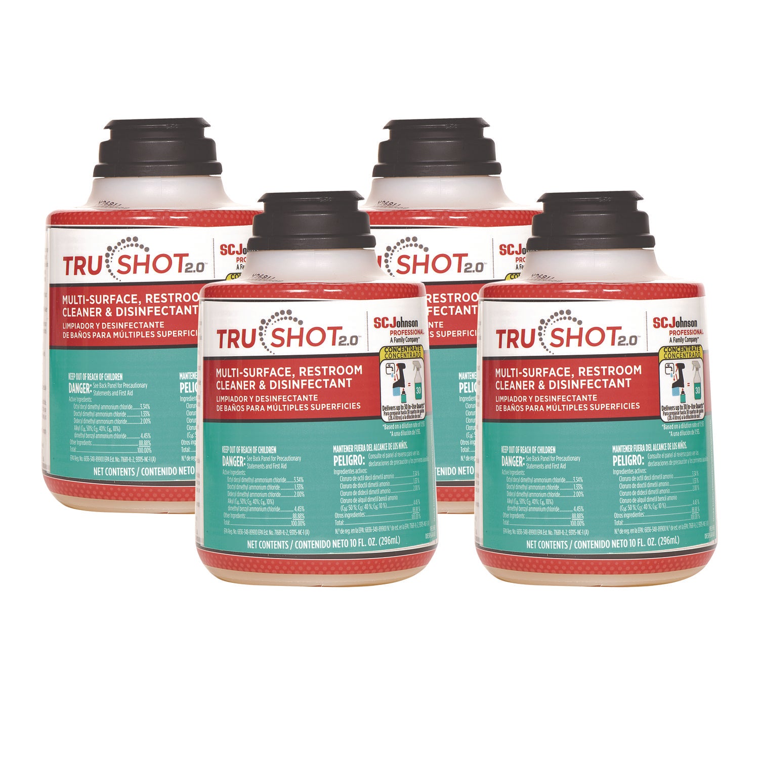 TruShot 2.0 Disinfectant Multisurface Cleaner, Clean Fresh Scent,10 oz Cartridge, 4/Carton - 1