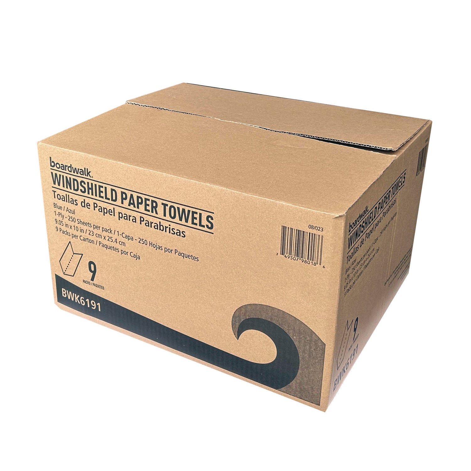 Windshield Paper Towels, 9.13 x 10.25, Blue, 250/Pack, 9 Packs/Carton - 2