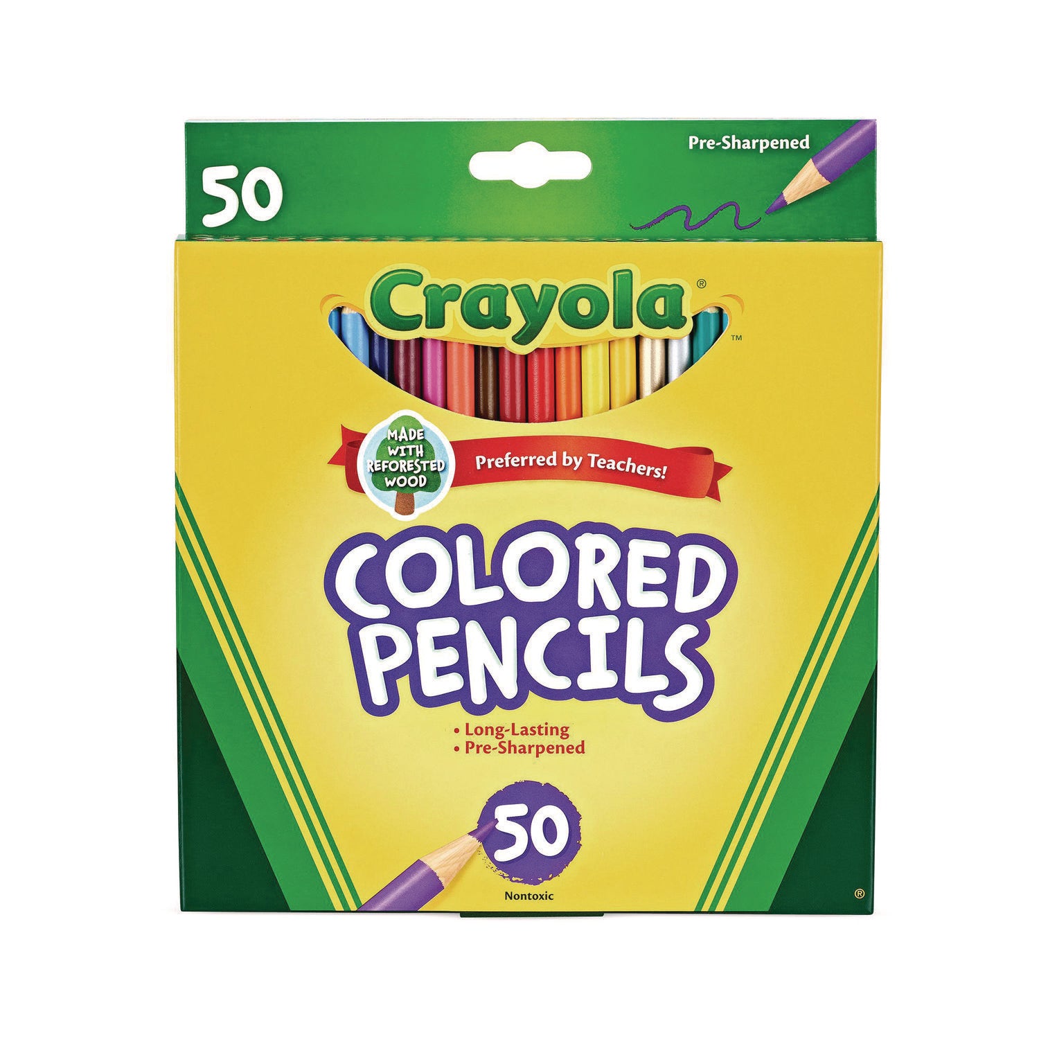 Long-Length Colored Pencil Set, 3.3 mm, 2B, Assorted Lead and Barrel Colors, 50/Box - 1