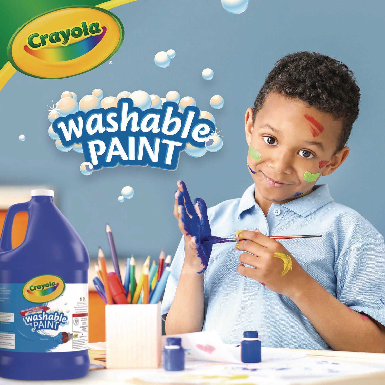 Washable Paint, Blue, 1 gal Bottle - 2