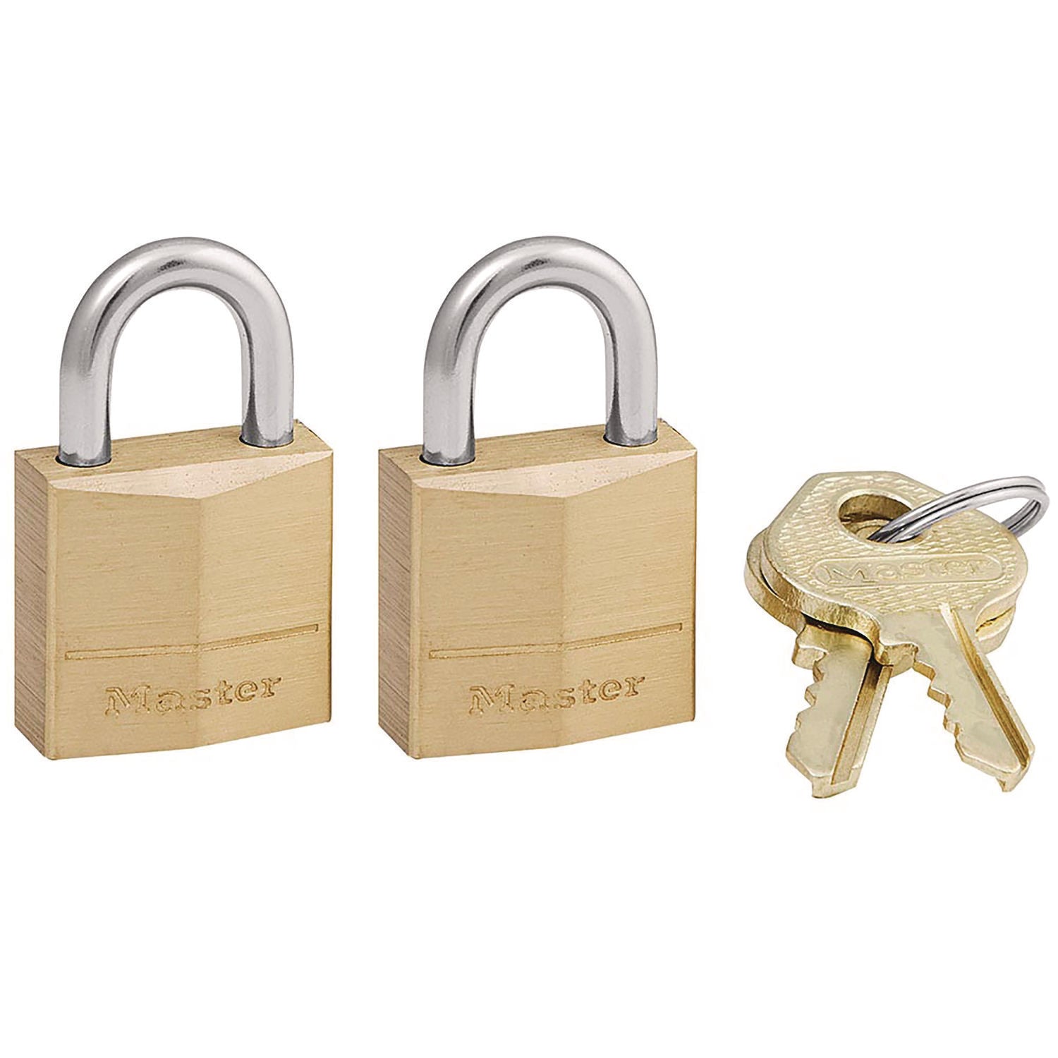 Three-Pin Brass Tumbler Locks, 0.75" Wide, 2 Locks and 2 Keys, 2/Pack - 2