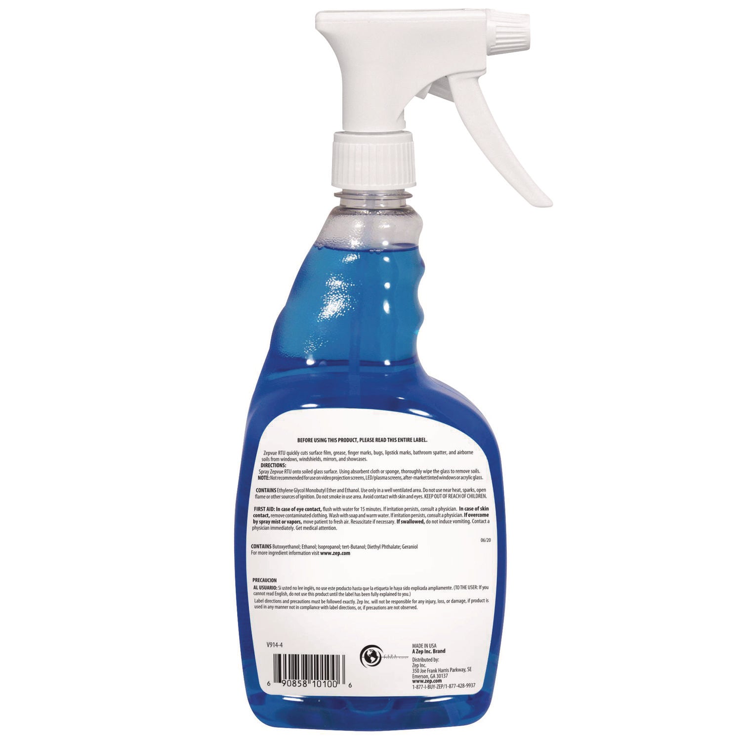 Zep Commercial Zepvue Glass Cleaner - Ready-To-Use - 32 fl oz (1 quart) - 12 / Box - Non-smearing - Light Blue - 2