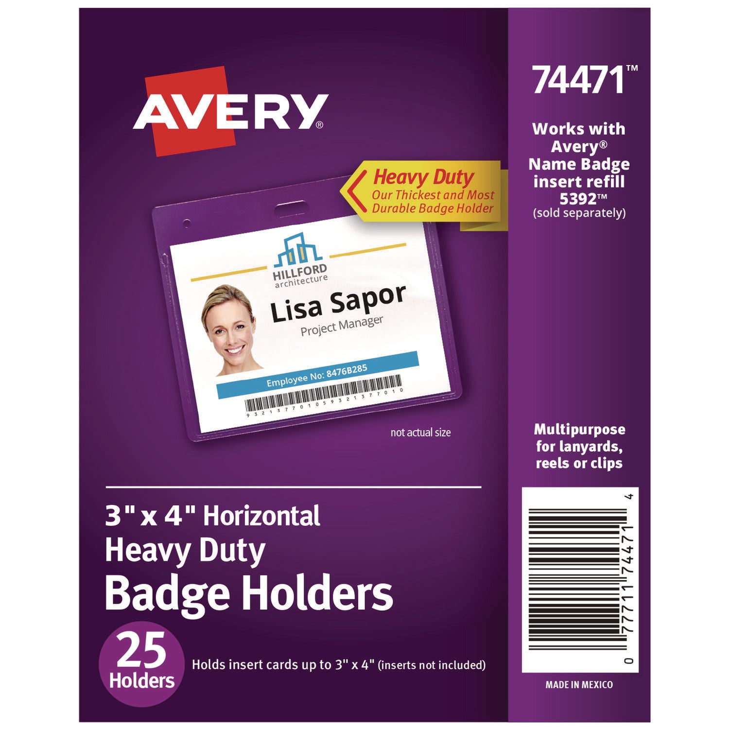 Secure Top Heavy-Duty Badge Holders, Horizontal, 4w x 3h, Clear, 25/Pack - 1