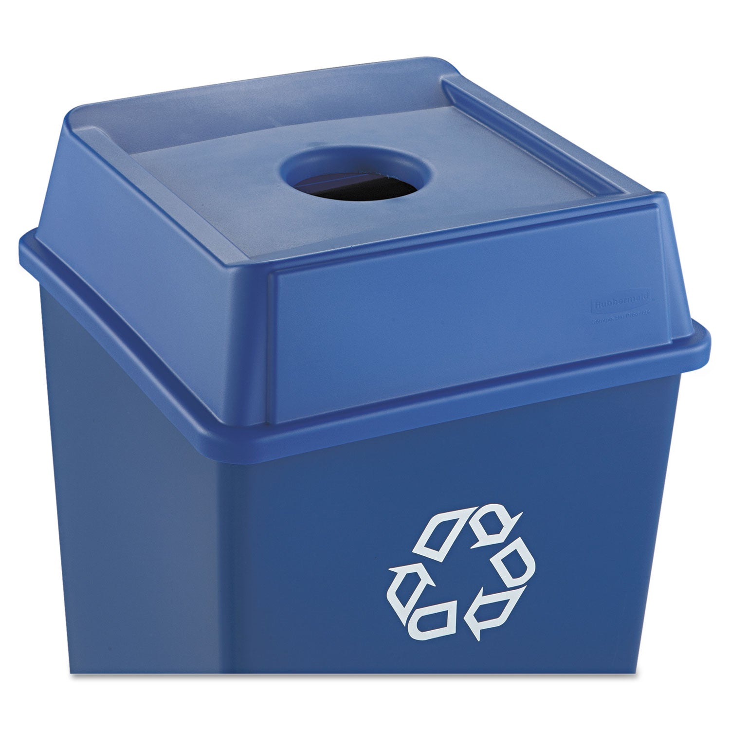 Untouchable Bottle and Can Recycling Top, Round Opening, 20.13w x 20.13d x 6.25h, Blue - 2