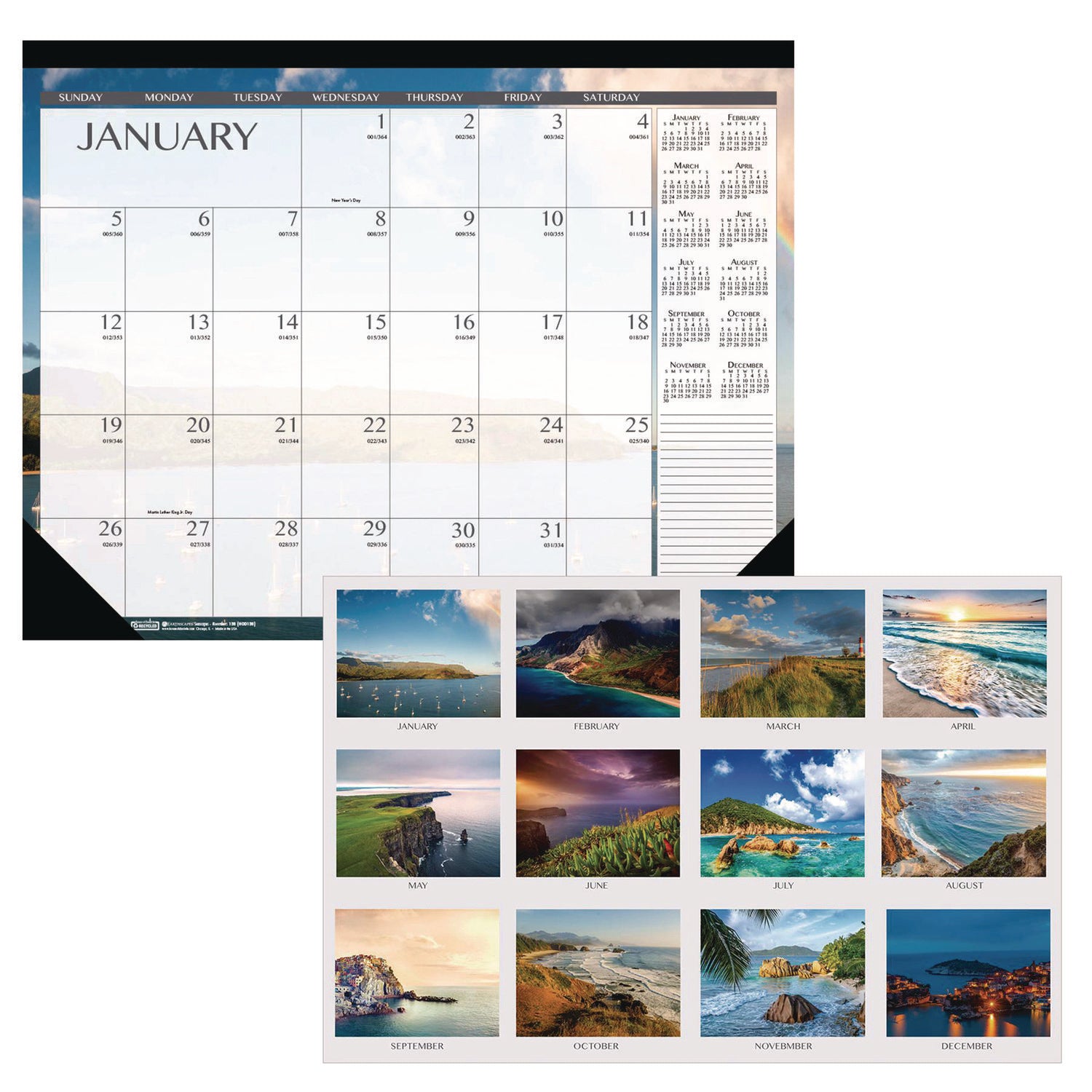 Recycled Earthscapes Desk Pad Calendar, Seascapes Photography, 22 x 17, Black Binding/Corners,12-Month (Jan to Dec): 2024 - 1