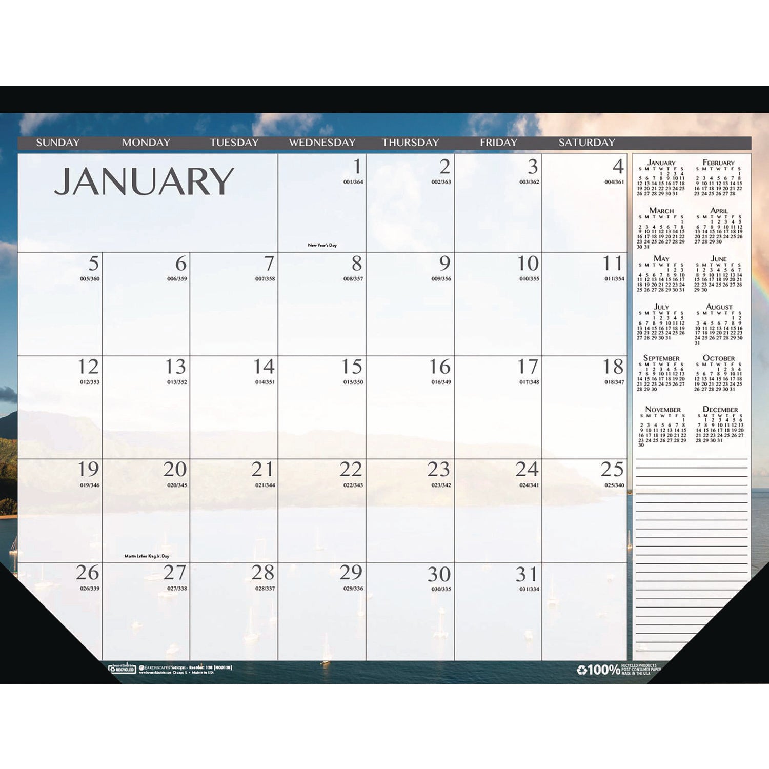 Recycled Earthscapes Desk Pad Calendar, Seascapes Photography, 22 x 17, Black Binding/Corners,12-Month (Jan to Dec): 2024 - 2