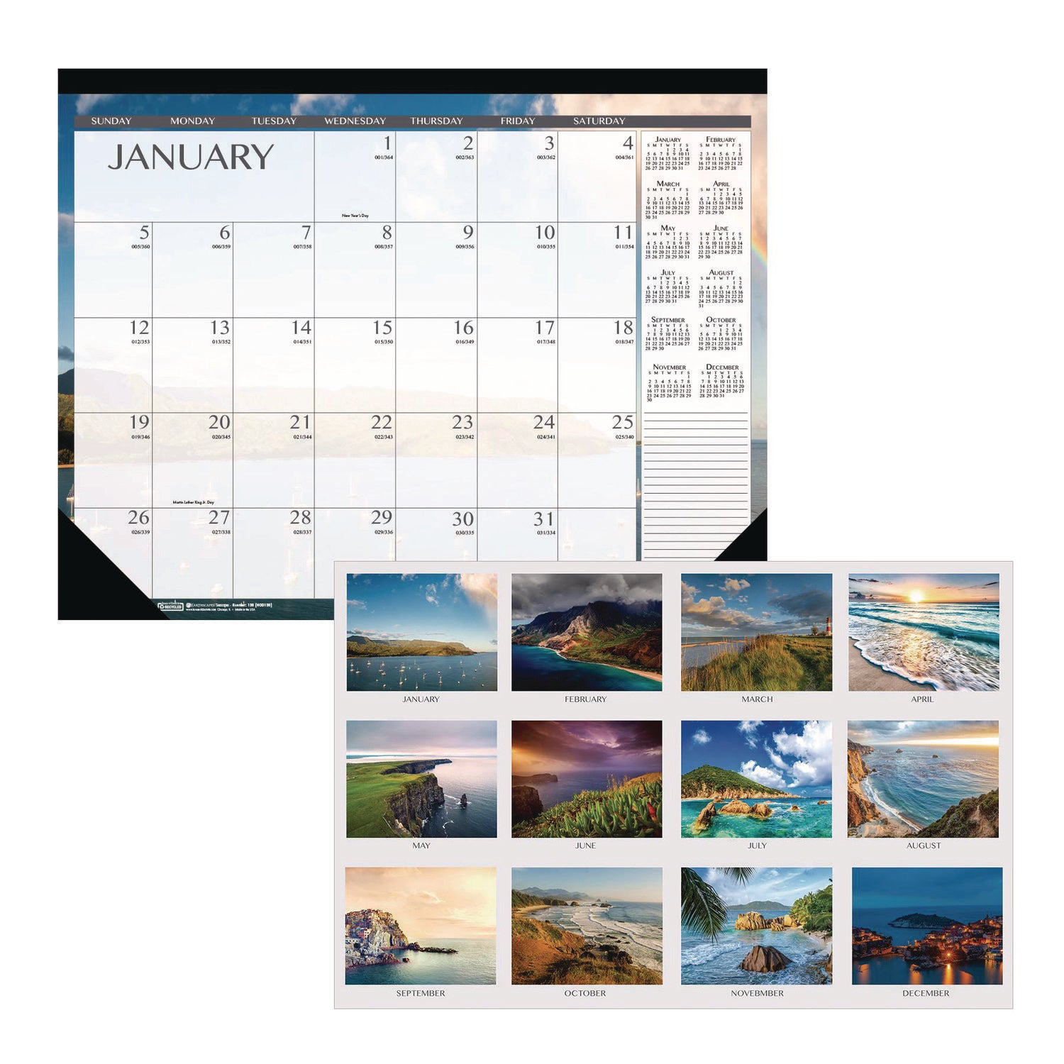 Recycled Earthscapes Desk Pad Calendar, Seascapes Photography, 18.5 x 13, Black Binding/Corners,12-Month (Jan to Dec): 2024 - 1