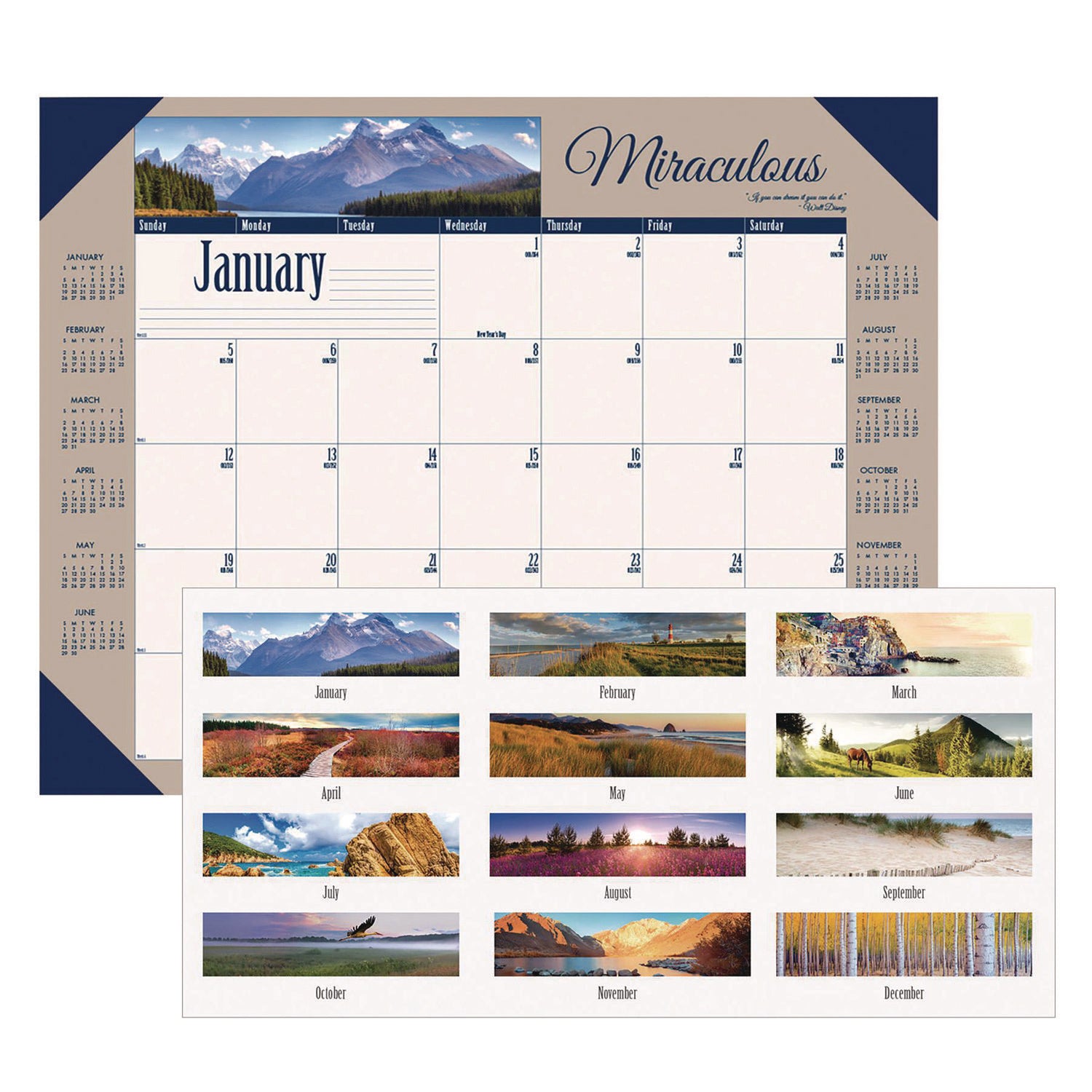 Earthscapes Recycled Monthly Desk Pad Calendar, Motivational Photos, 22 x 17, Blue Binding/Corners, 12-Month (Jan-Dec): 2024 - 1