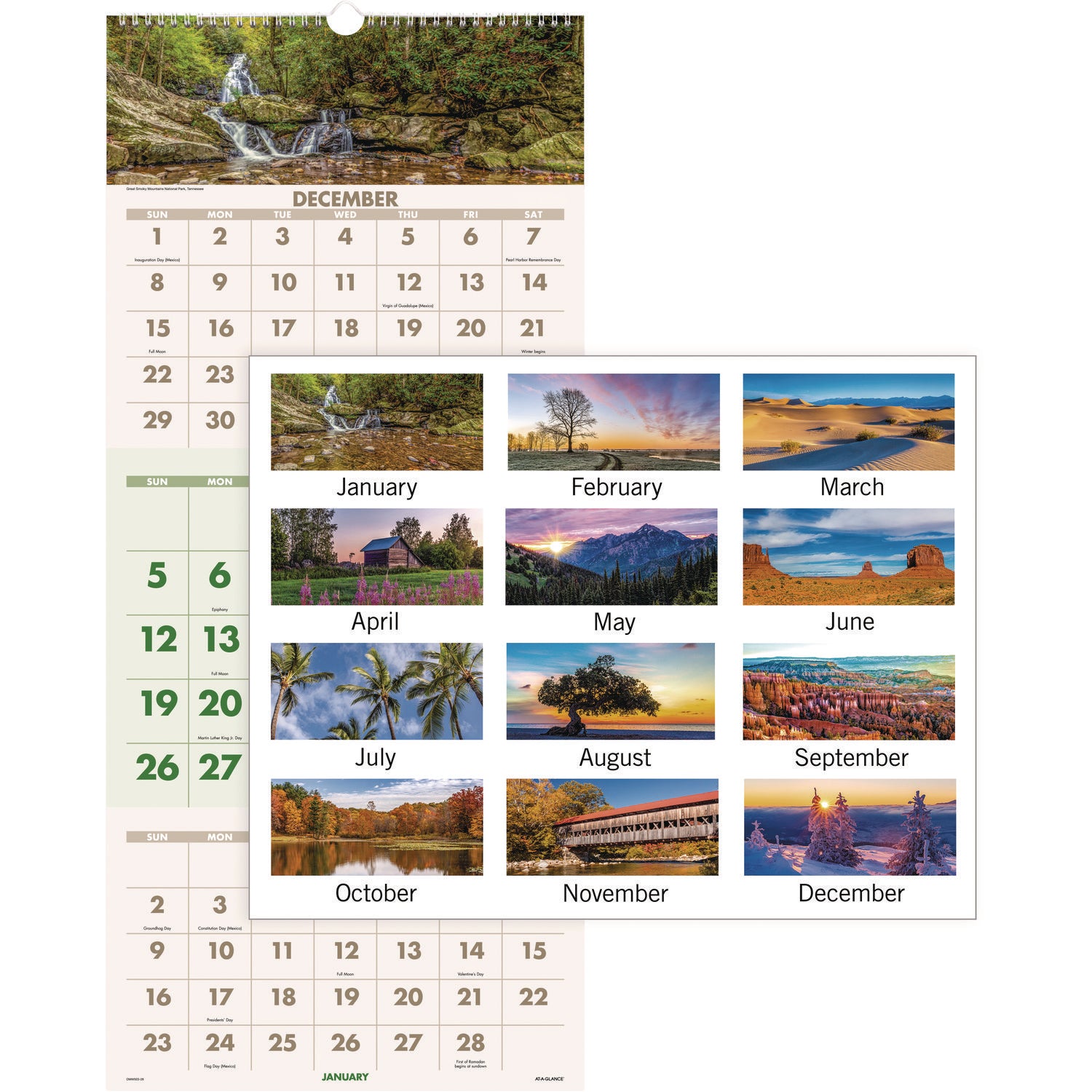 Scenic Three-Month Wall Calendar, Scenic Landscape Photography, 12 x 27, White Sheets, 14-Month (Dec to Jan): 2023 to 2025 - 2