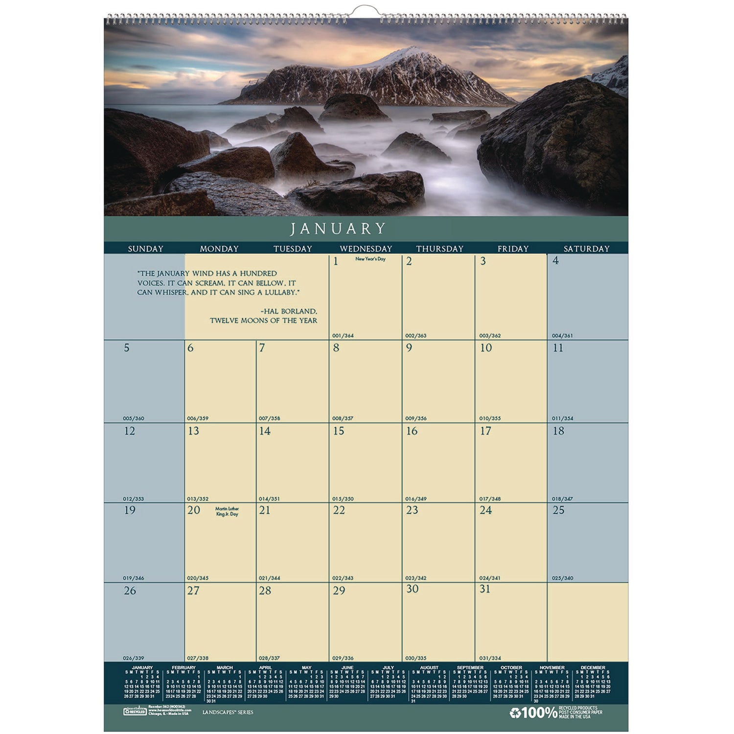 Earthscapes Recycled Monthly Wall Calendar, Color Landscape Photography, 12 x 16.5, White Sheets, 12-Month (Jan-Dec): 2024 - 2