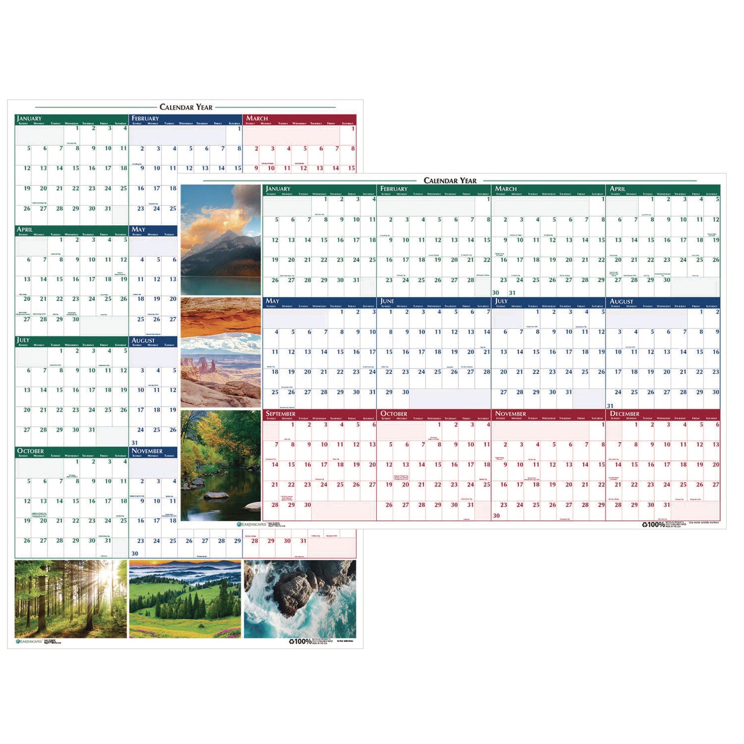 Earthscapes Recycled Reversible/Erasable Yearly Wall Calendar, Nature Photos, 24 x 37, White Sheets, 12-Month (Jan-Dec): 2024 - 1