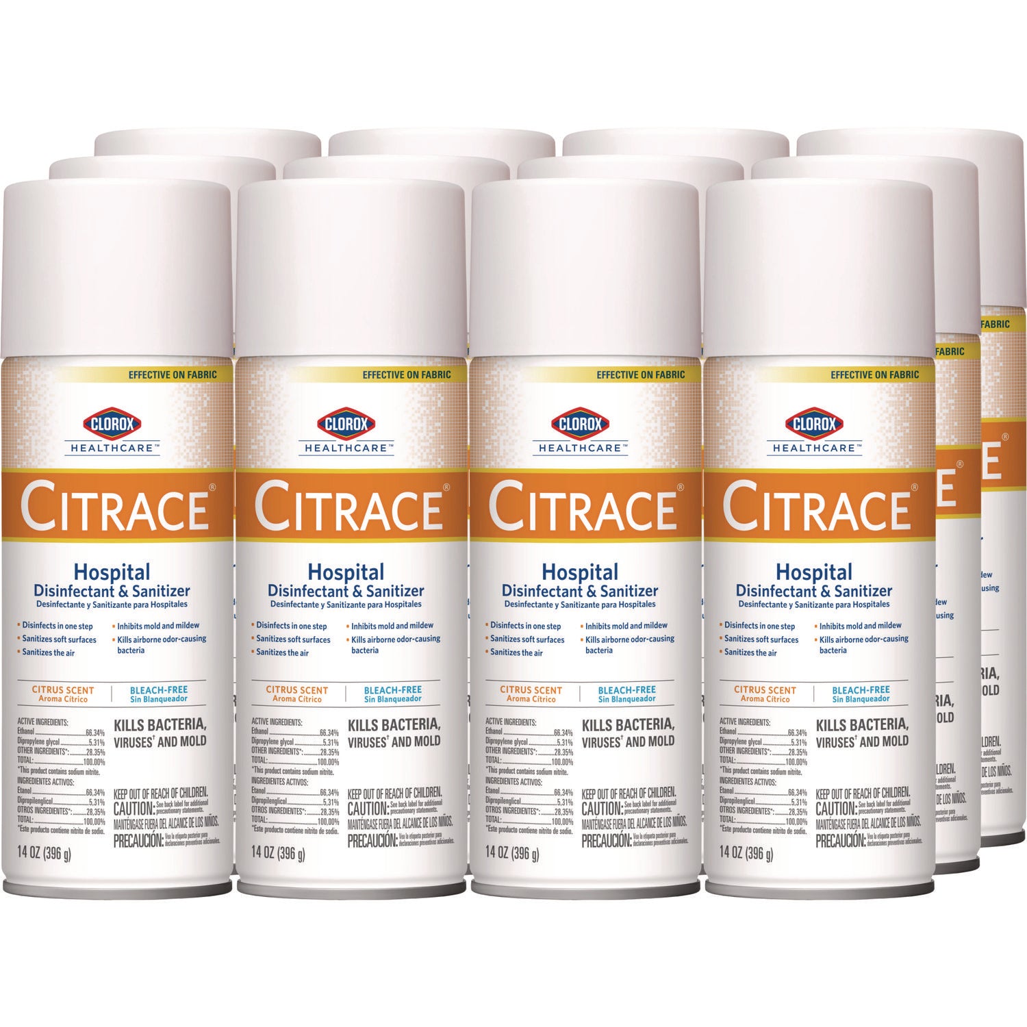 Citrace Hospital Disinfectant and Deodorizer, Citrus, 14 oz Aerosol Spray, 12/Carton - 1