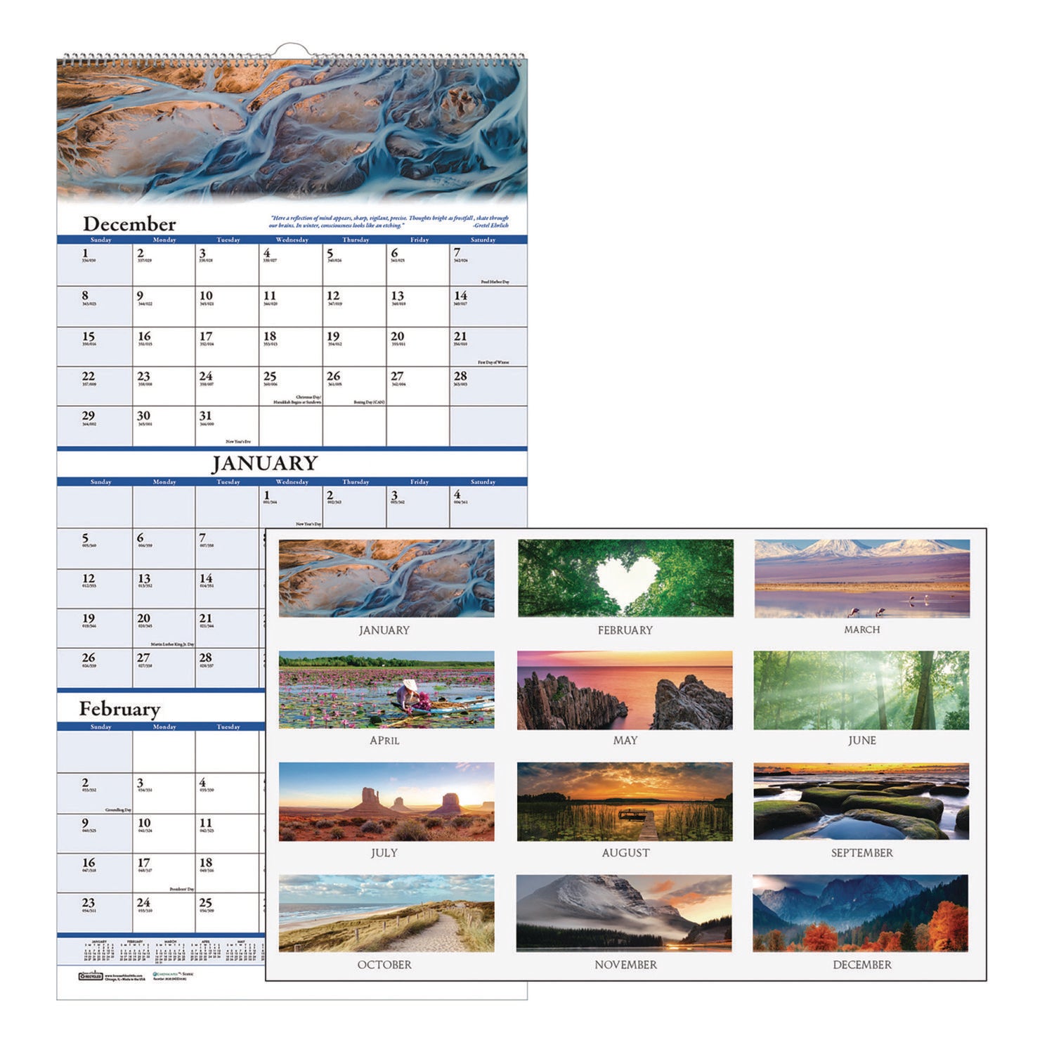 Earthscapes Recycled 3-Month Vertical Wall Calendar, Scenic Photography, 8 x 17, White Sheets, 14-Month (Dec-Jan): 2023-2025 - 1