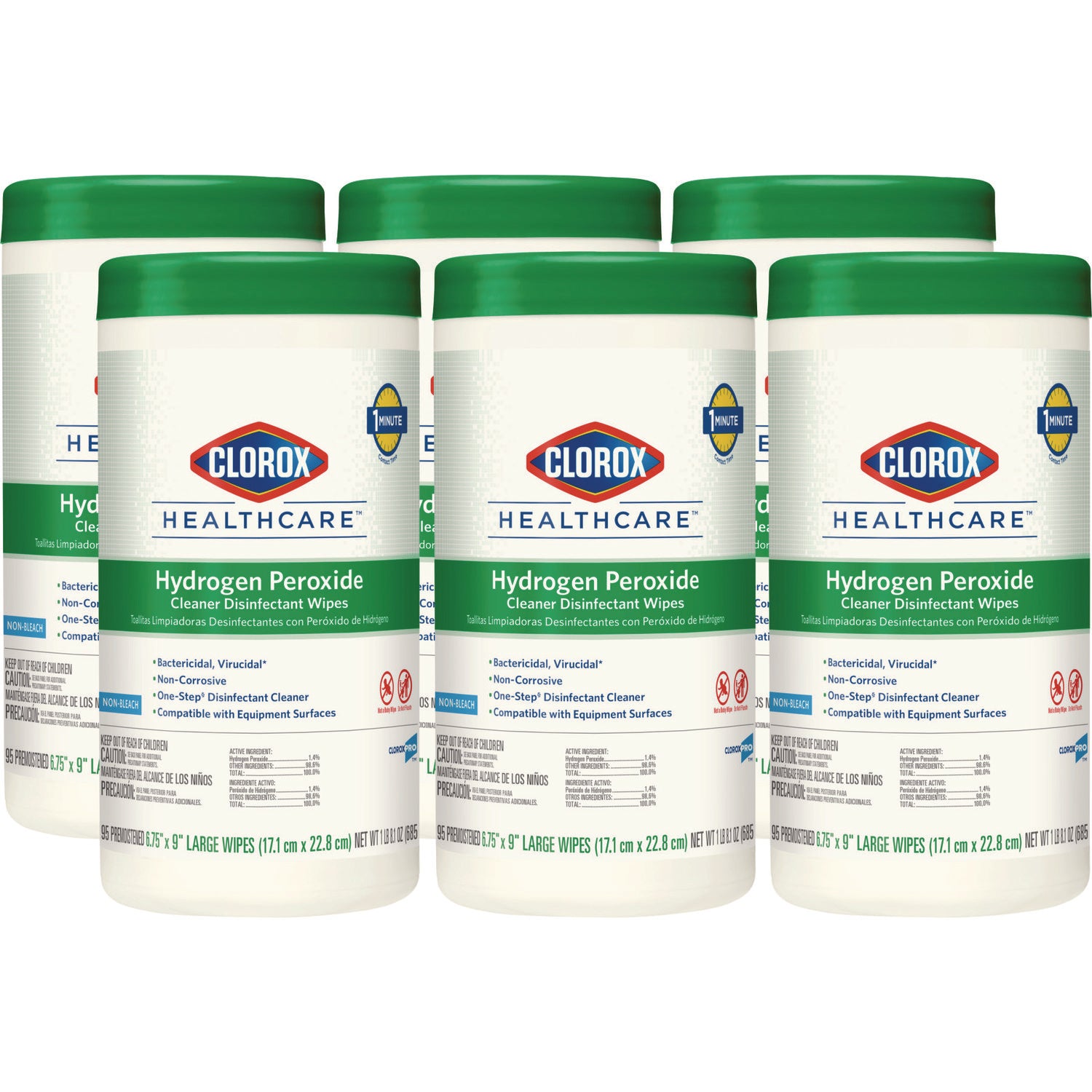 Hydrogen Peroxide Cleaner Disinfectant Wipes, 9 x 6.75, Unscented, White, 95/Canister, 6 Canisters/Carton - 2