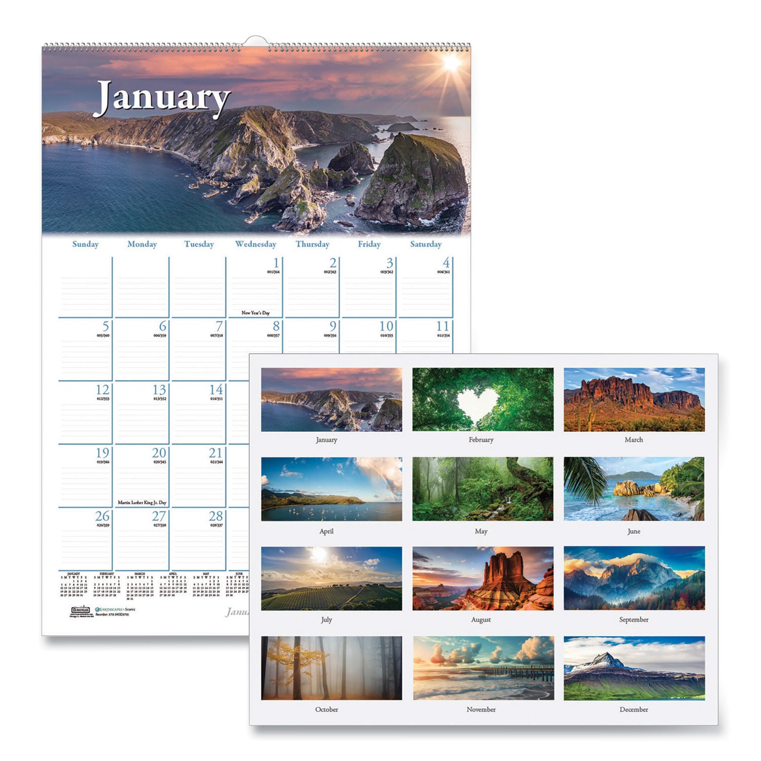 House of Doolittle Earthscapes Scenic Wall Calendars - Julian Dates - Monthly - 1 Year - January 2024 - December 2024 - 1 Month Single Page Layout - 12" x 16 1/2" Sheet Size - 2" x 1.63" Block - Wire Bound - White - Paper - Reference Calendar, Hangin - 1