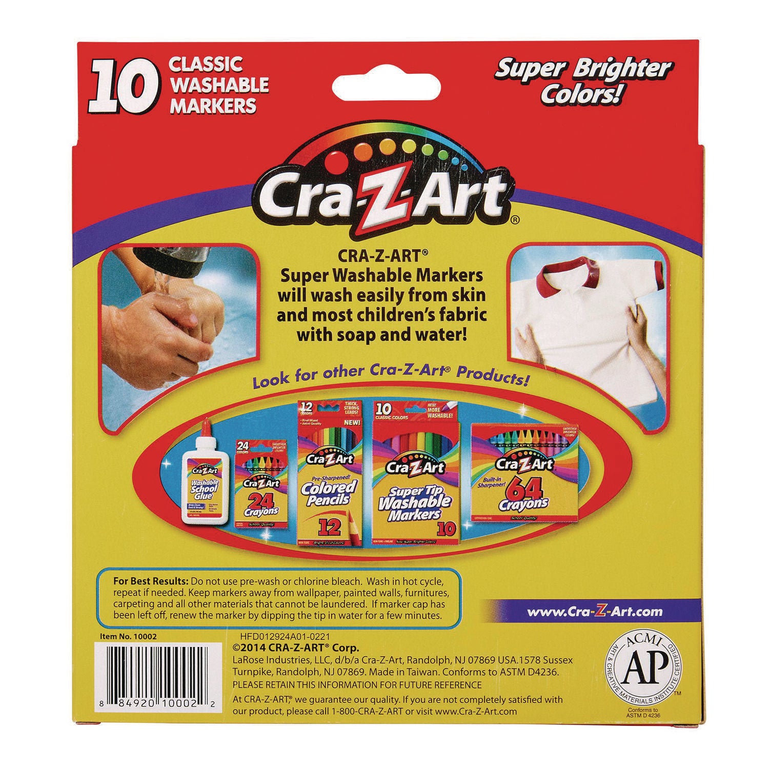 Super Washable Markers, Broad Bullet Tip, Assorted Colors, 10/Set - 2