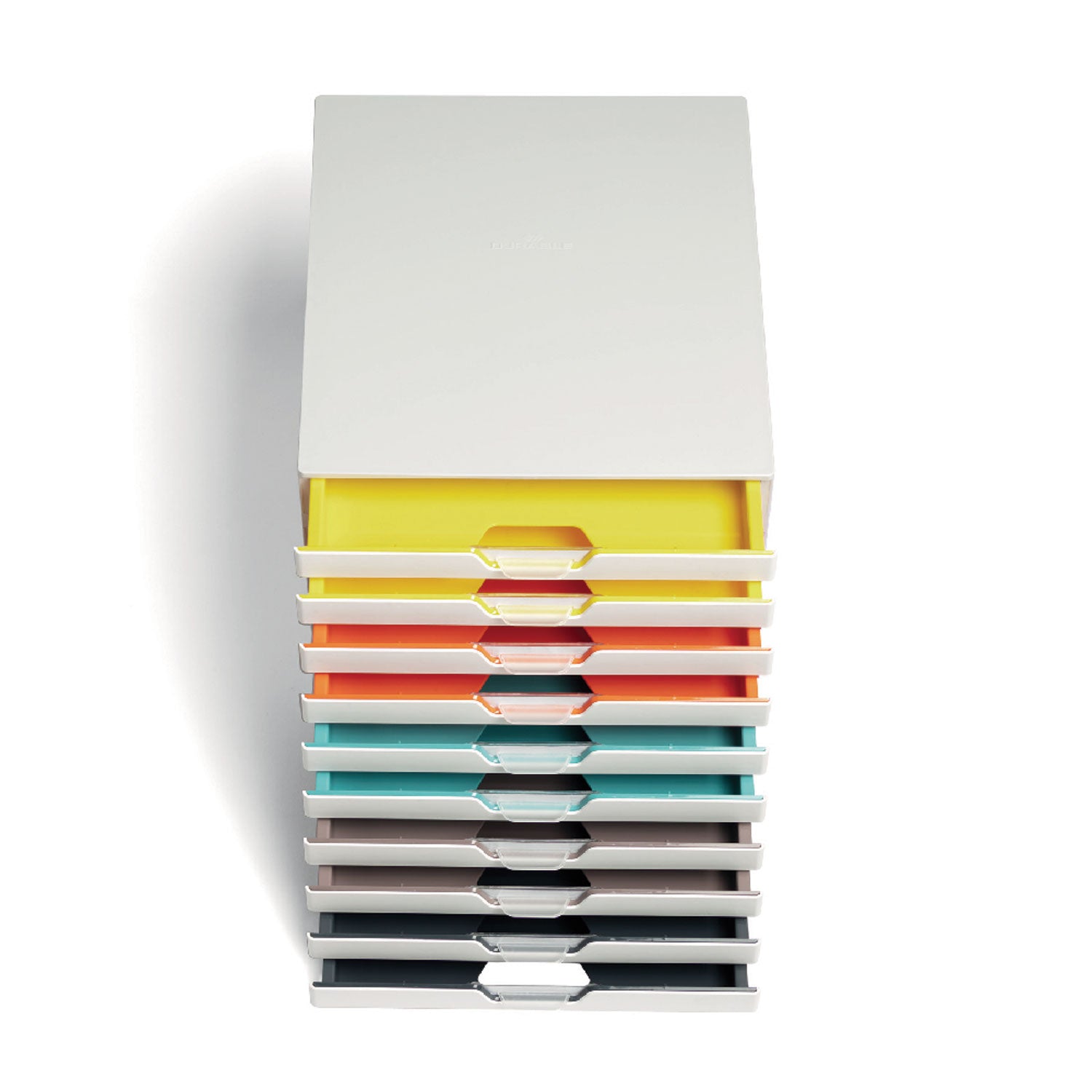 DURABLE VARICOLOR MIX 10 Drawer Desktop Storage Box, White/Multicolor - 10 Drawer(s) - 11" Height x 11.5" Width x 14" DepthDesktop - White - Plastic - 1 Each - 2