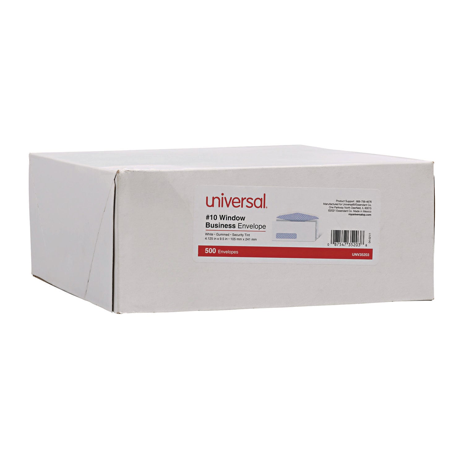 Open-Side Security Tint Business Envelope, 1 Window, #10, Commercial Flap, Gummed Closure, 4.13 x 9.5, White, 500/Box - 2