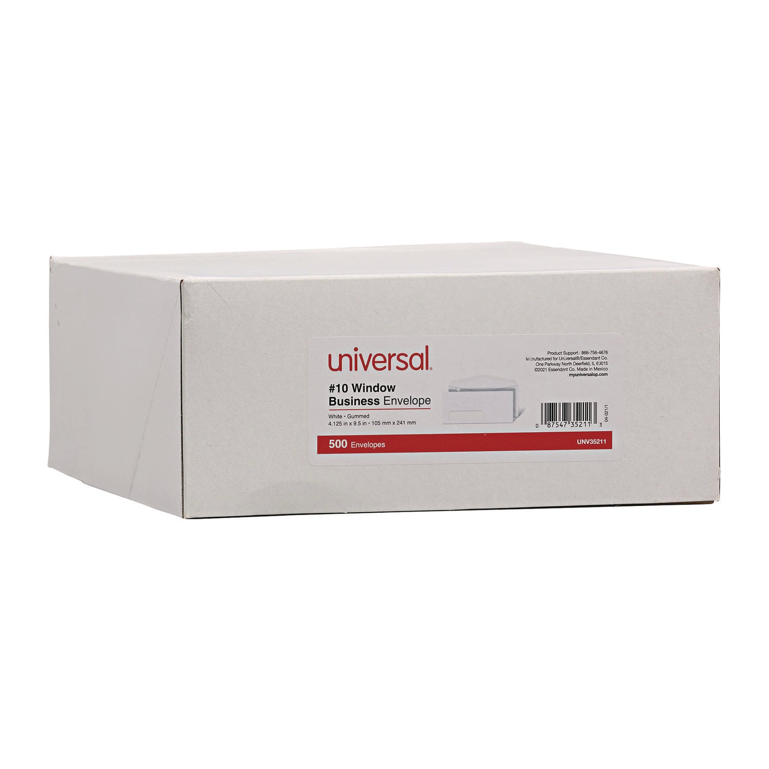 Open-Side Business Envelope, 1 Window, #10, Commercial Flap, Gummed Closure, 4.13 x 9.5, White, 500/Box - 2