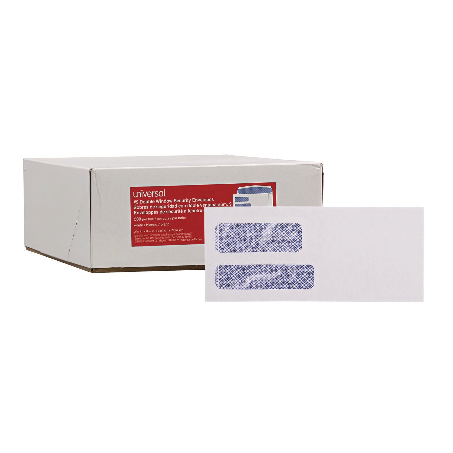 Double Window Business Envelope, #9, Commercial Flap, Gummed Closure, 3.88 x 8.88, White, 500/Box - 2