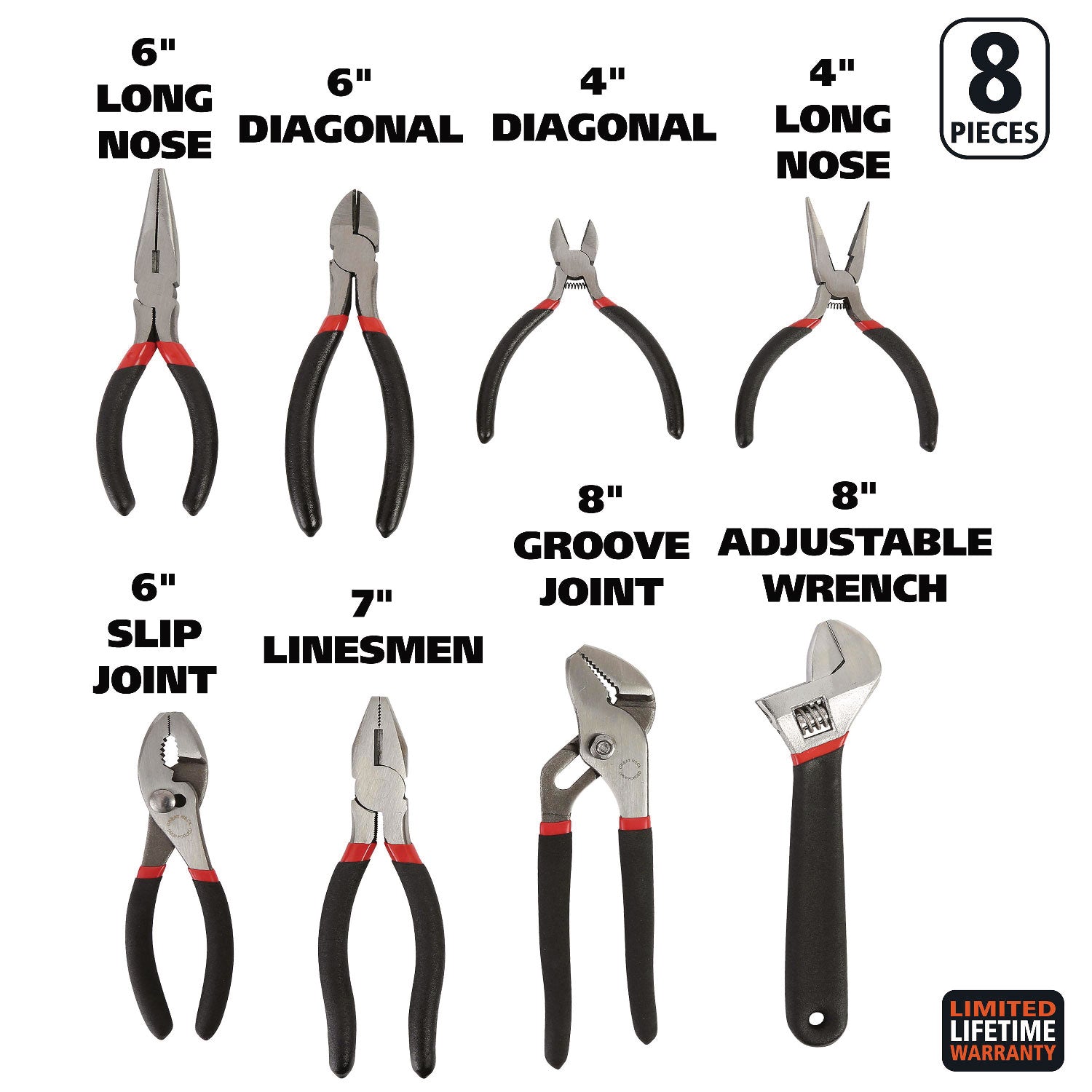 8-Piece Steel Pliers and Wrench Tool Set - 2