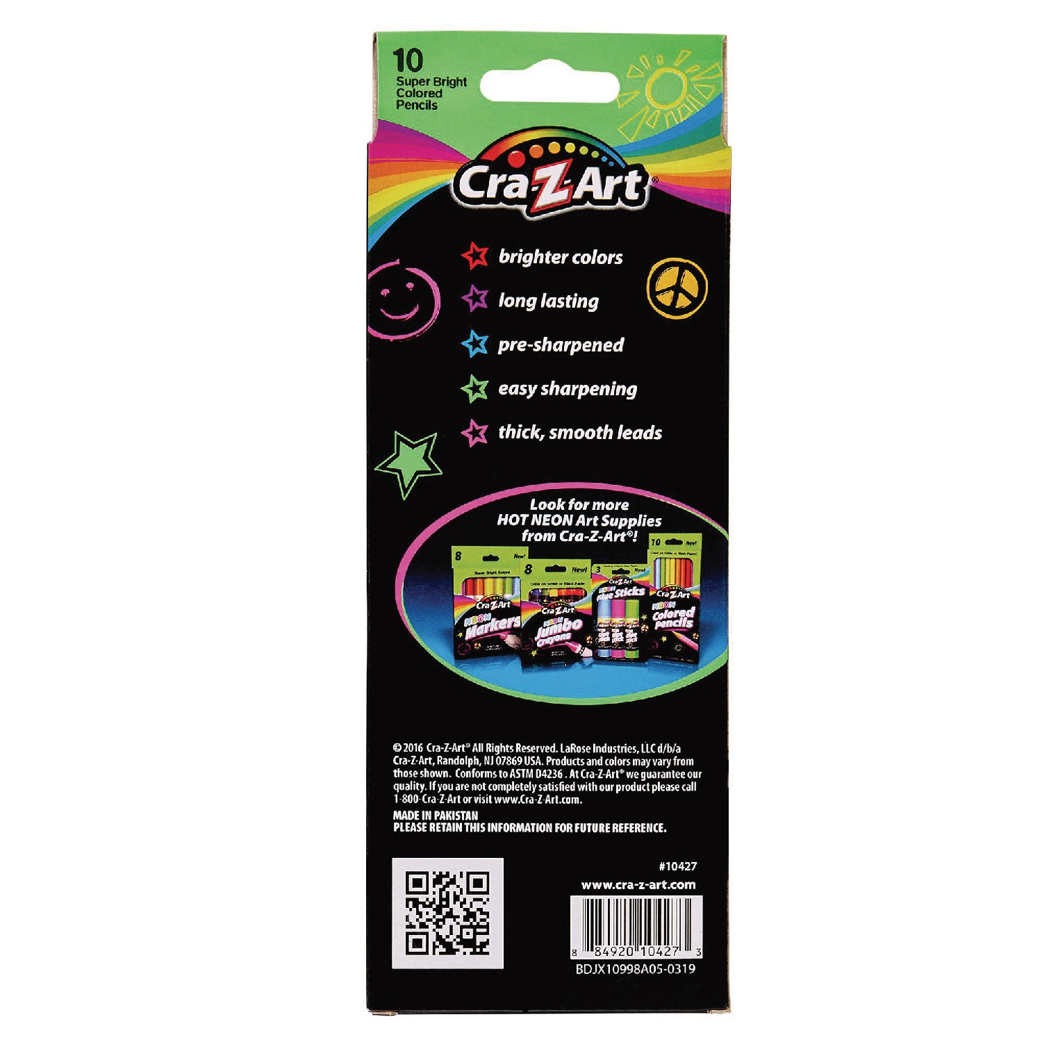 Neon Colored Pencils, 10 Assorted Lead and Barrell Colors, 10/Set - 2