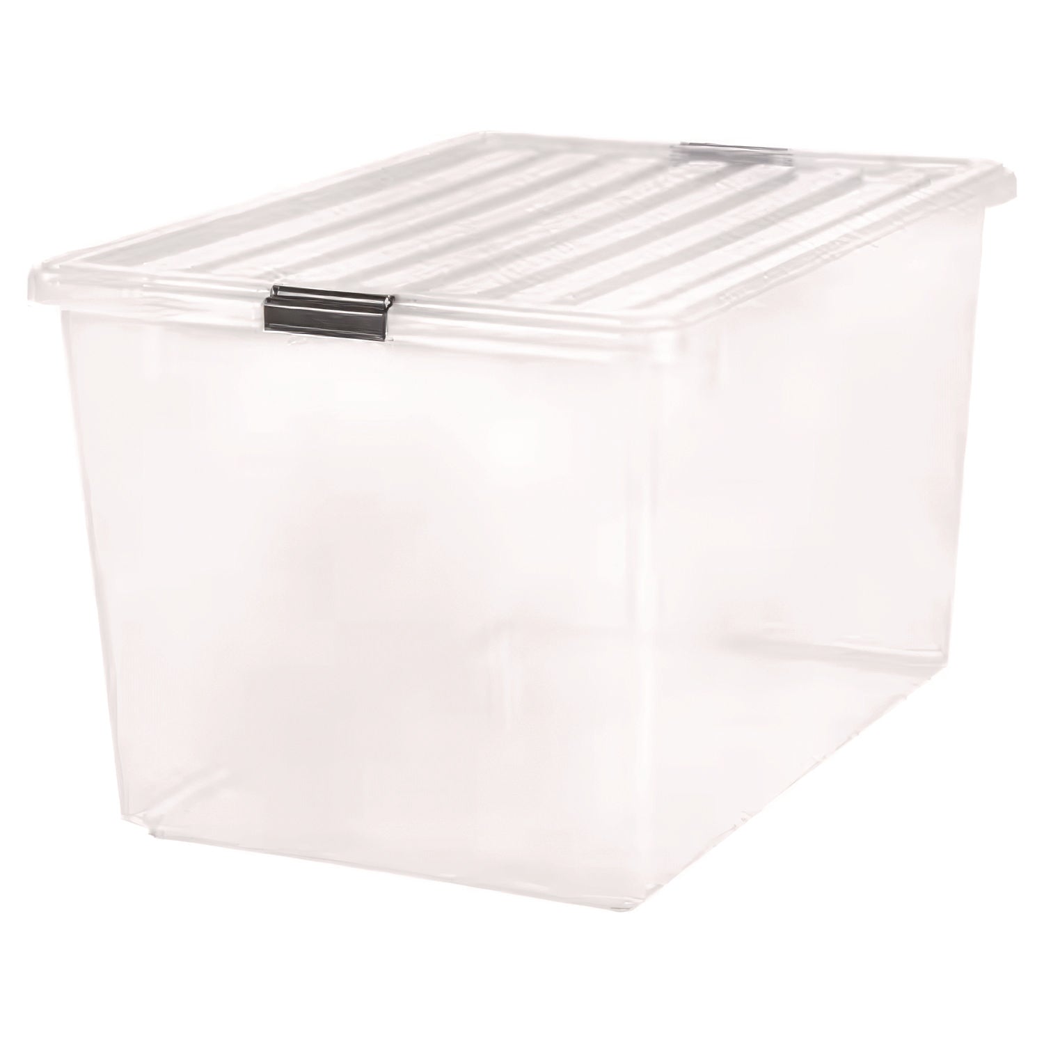 132 Qt. Latch Lid Storage Box, 20.9" x 28.8" x 17.8", Clear/Black
