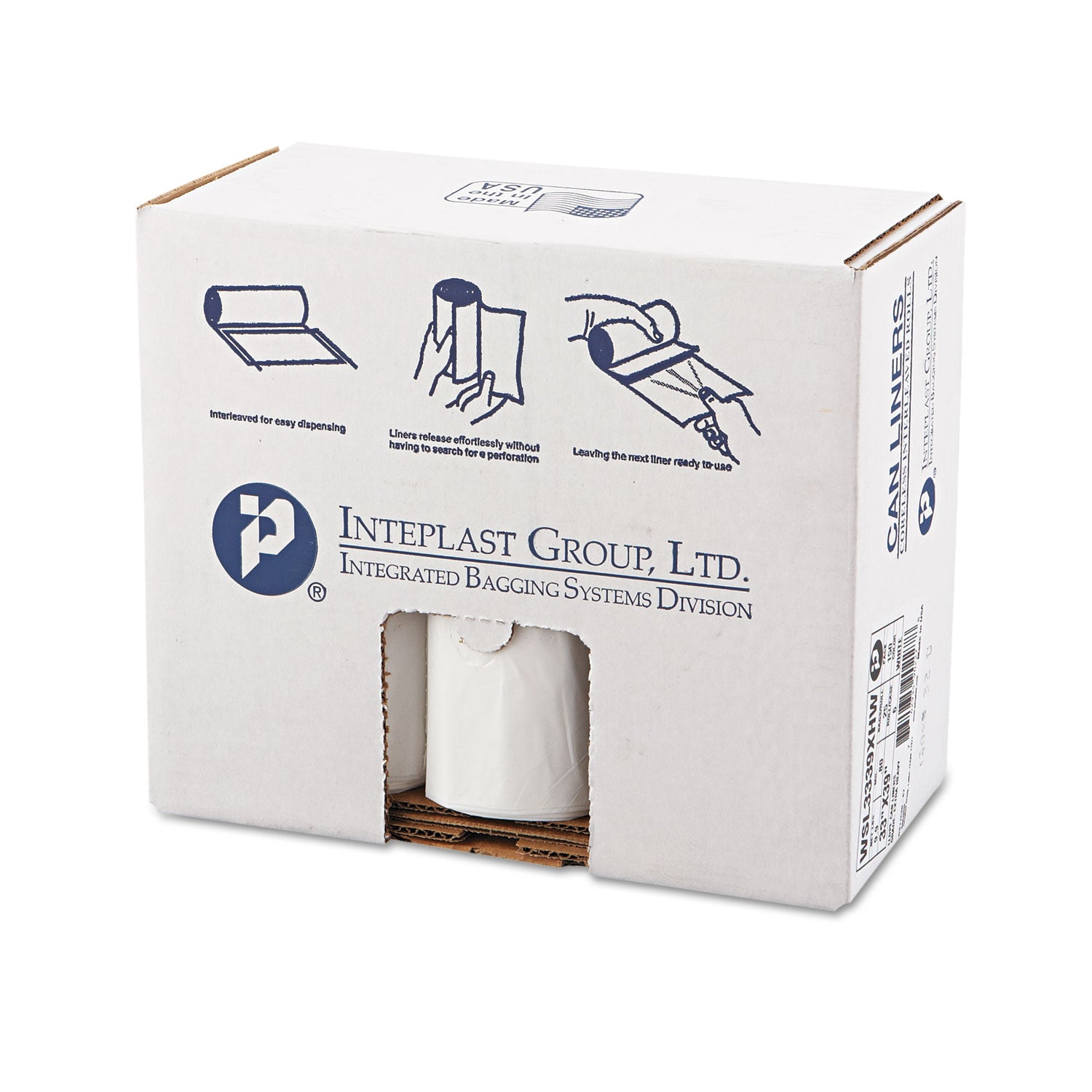 low-density-commercial-can-liners-coreless-interleaved-roll-33-gal-08-mil-33-x-39-white-25-bags-roll-6-rolls-carton_ibssl3339xhw - 2