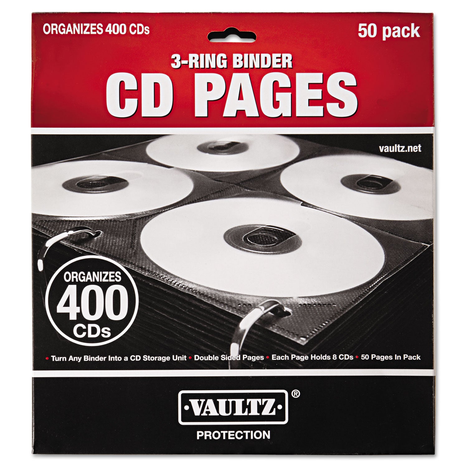 Two-Sided CD Refill Pages for Three-Ring Binder, 8 Disc Capacity, Clear/Black, 50/Pack -