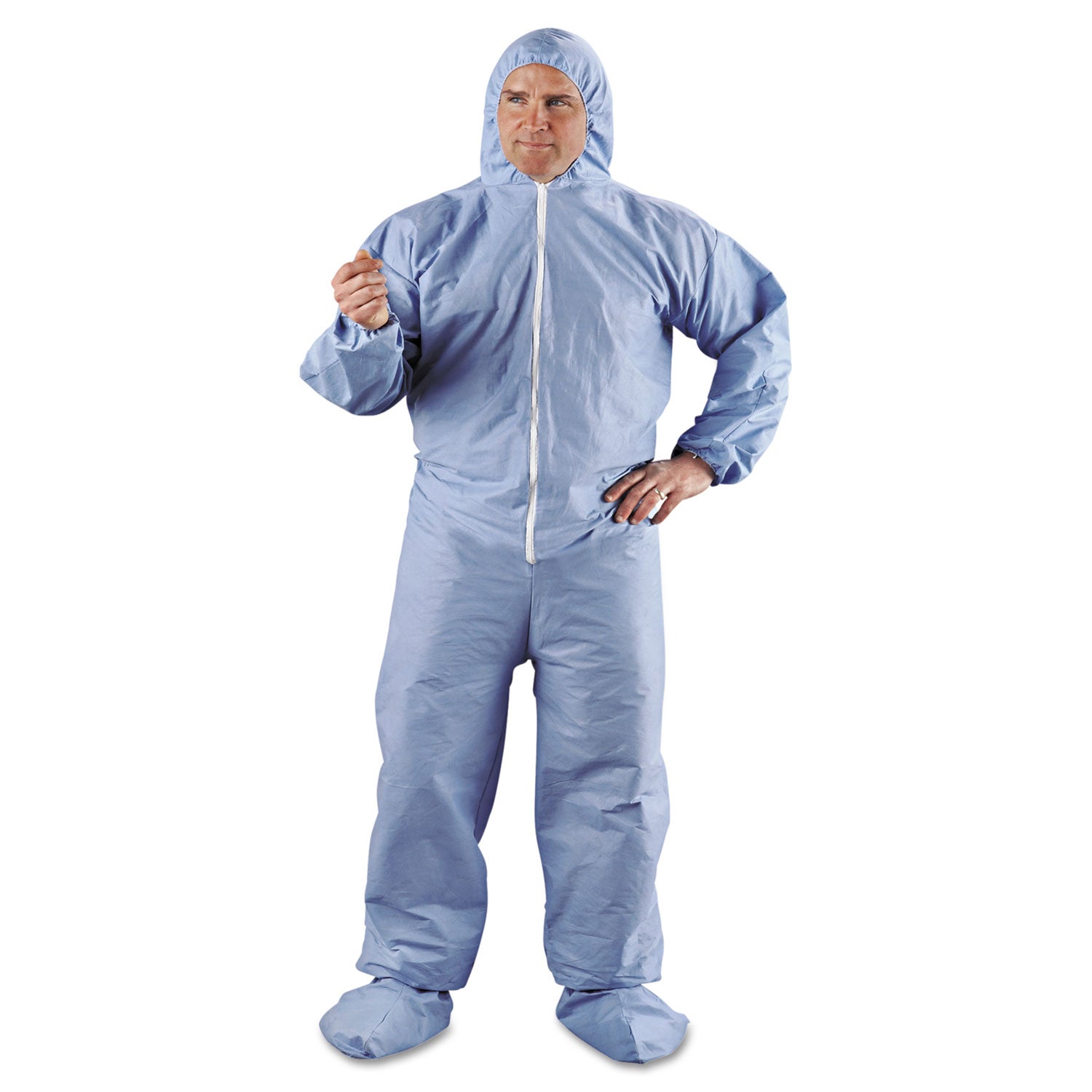 A65 Zipper Front Hood and Boot Flame-Resistant Coveralls, Elastic Wrist and Ankles, 3X-Large, Blue, 21/Carton -