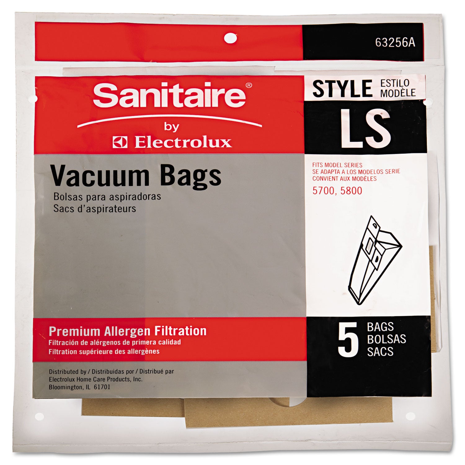 Commercial Upright Vacuum Cleaner Replacement Bags, Style LS, 5/Pack -