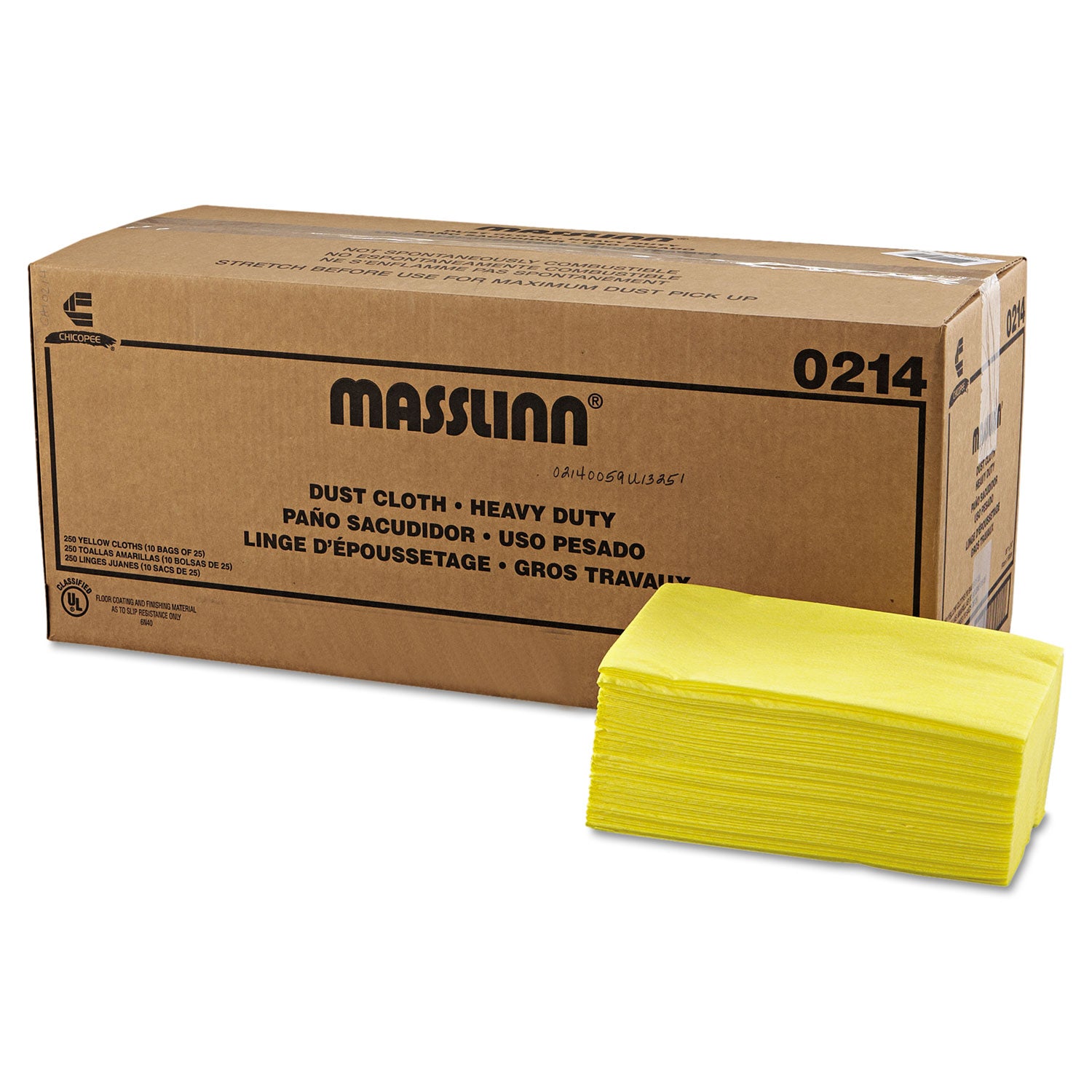 Masslinn Dust Cloths, 1-Ply, 24 x 40, Unscented, Yellow, 25/Bag, 10 Bags/Carton -
