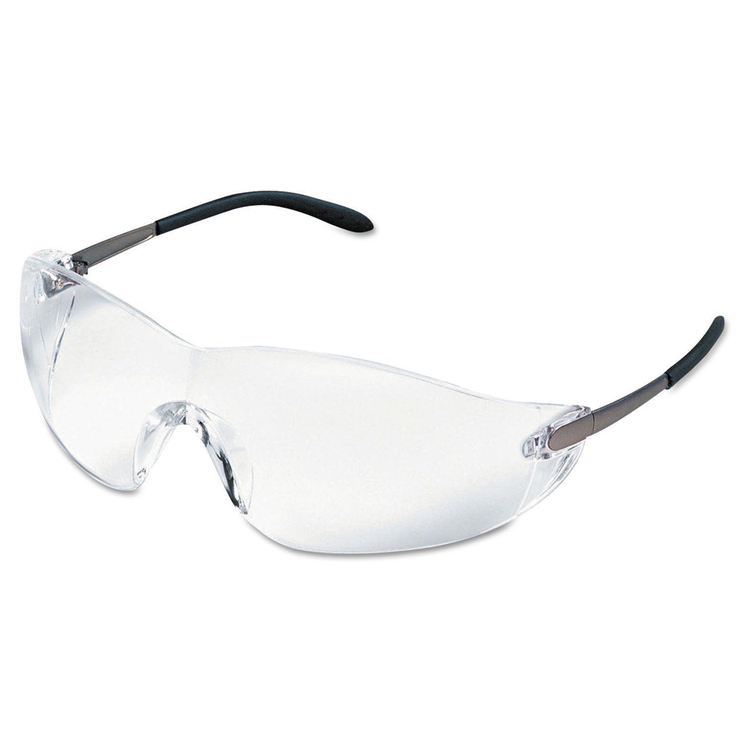 Blackjack Wraparound Safety Glasses, Chrome Plastic Frame, Clear Lens, 12/Box -