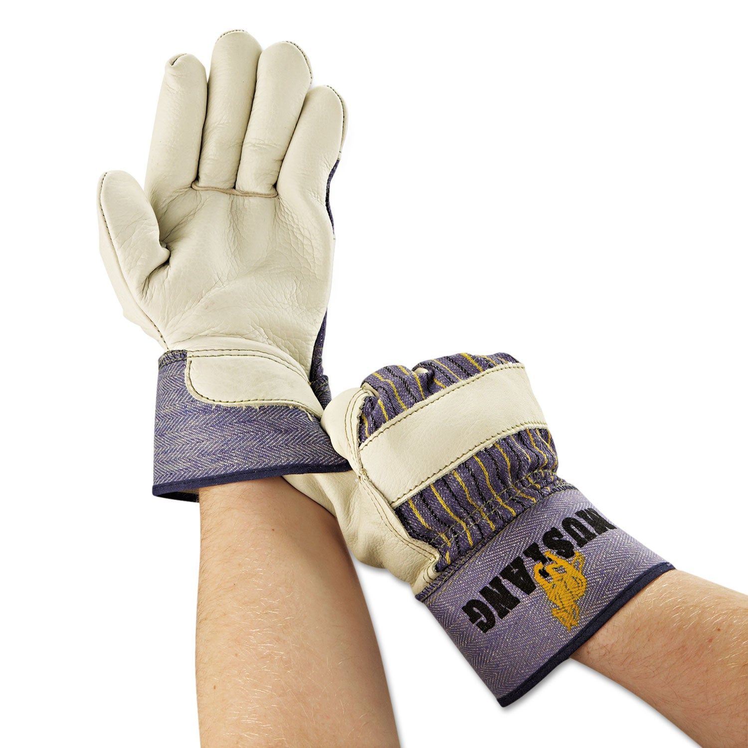 Mustang Leather Palm Gloves, Blue/Cream, Large, 12 Pairs -