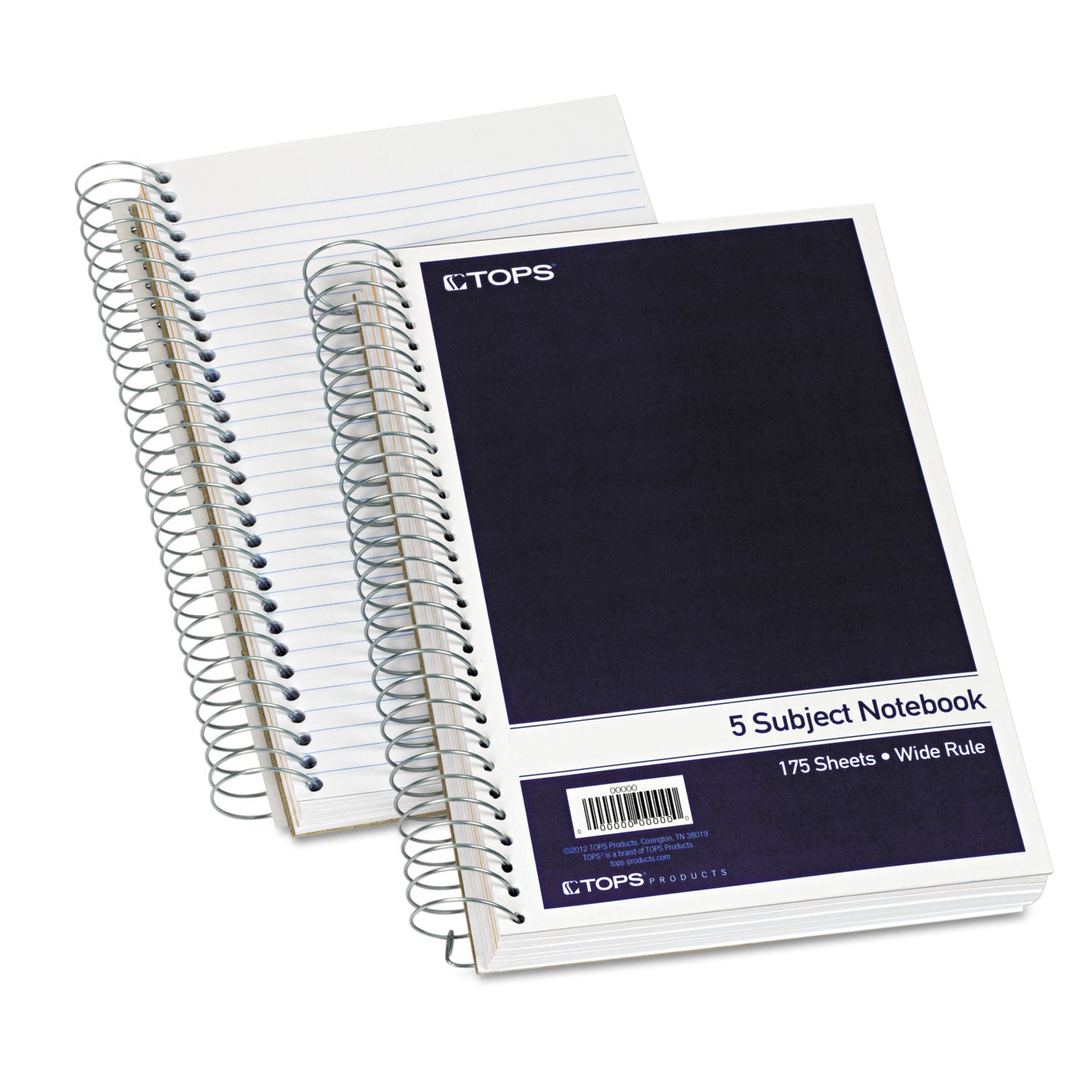 Wirebound Five-Subject Notebook, Wide/Legal Rule, Navy Cover, (175) 9.5 x 6 Sheets -