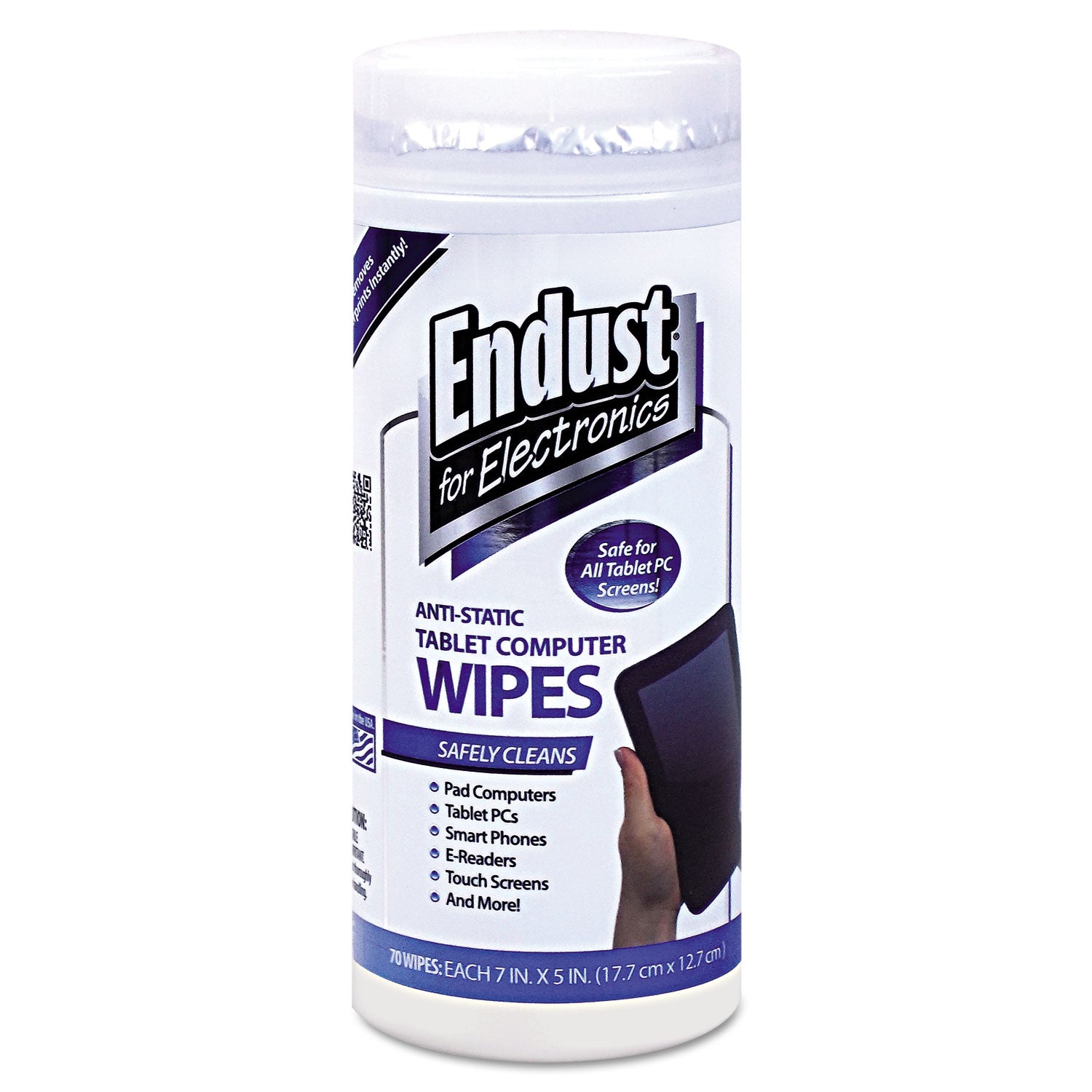 Tablet and Laptop Cleaning Wipes, 5 x 7, Unscented, White, 70/Tub -