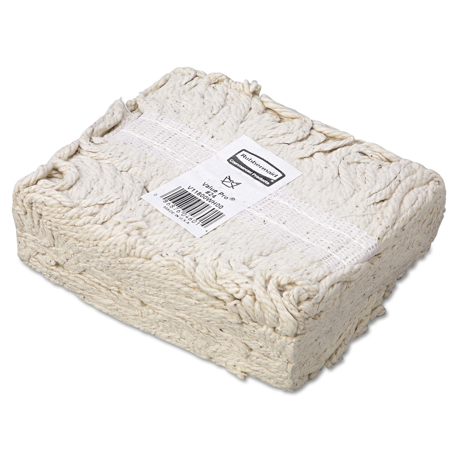 Economy Cut-End Cotton Wet Mop Head, 24oz, 1" Band, White, 12/Carton -