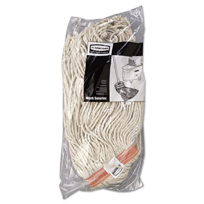 Premium Cut-End Cotton Wet Mop Head, 16oz, White, 1'' Orange Band, 12/Carton -