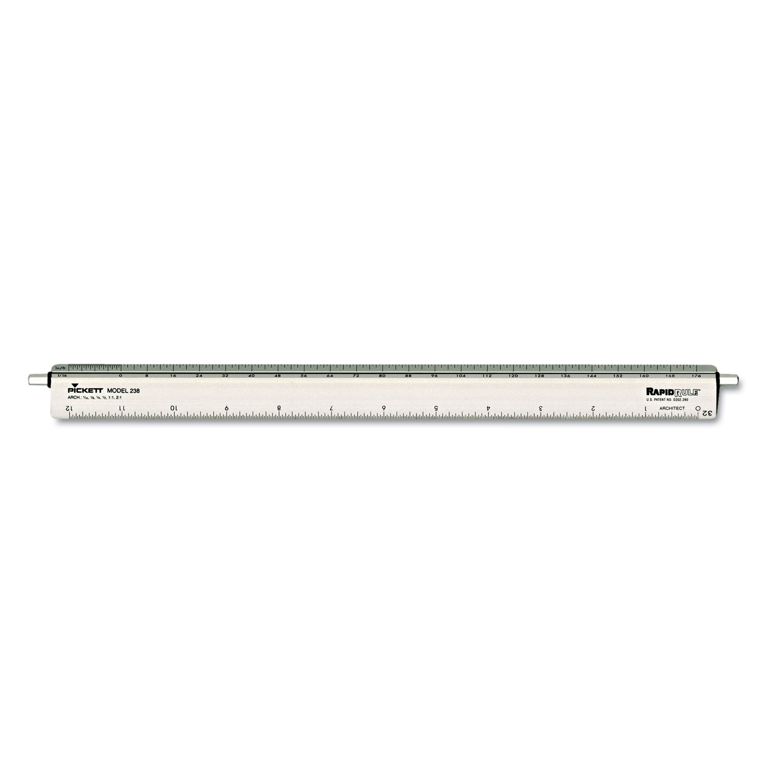 Adjustable Triangular Scale Aluminum Architects Ruler, 12" Long, Silver -