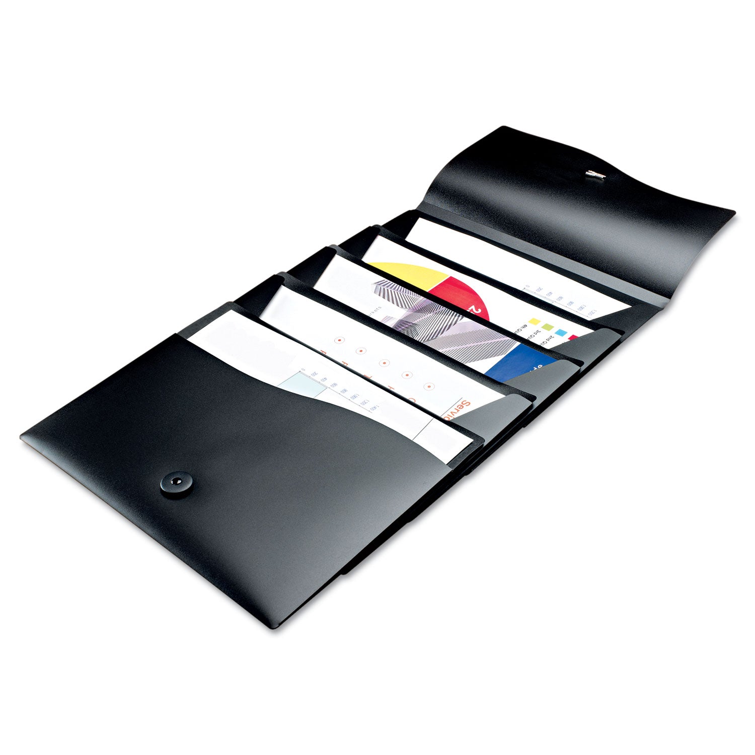 Slide and View Expanding File, 5 Sections, Cord/Hook Closure, Letter Size, Black -