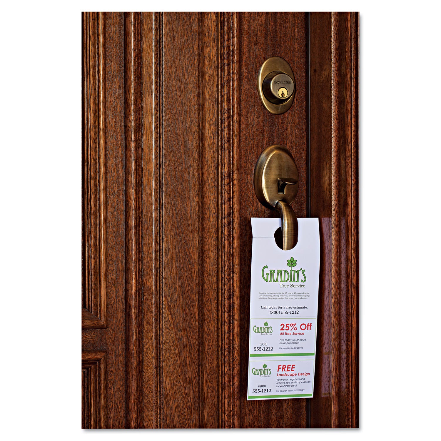 Door Hanger with Tear-Away Cards, 97 Bright, 65 lb Cover Weight, 4.25 x 11, White, 2 Hangers/Sheet, 40 Sheets/Pack -