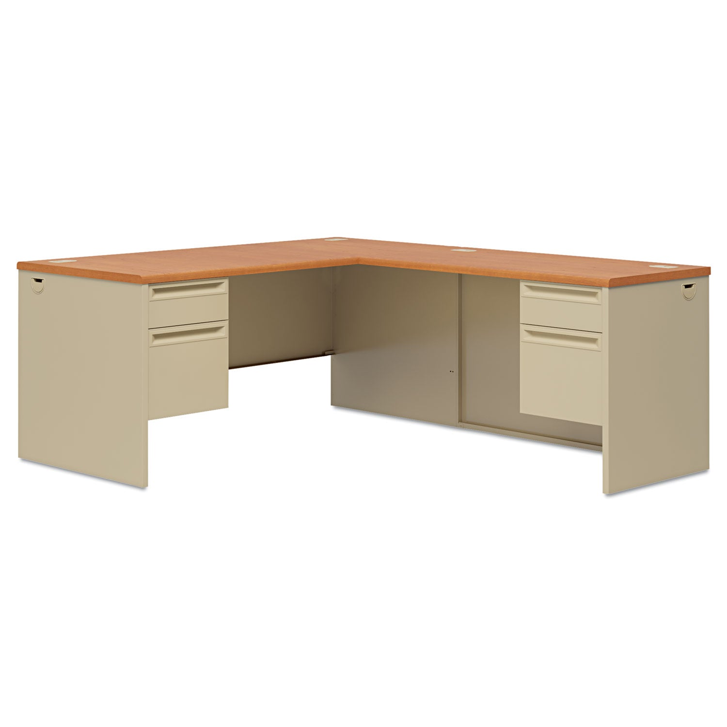 38000 Series Left Pedestal Desk, 66" x 30" x 29.5", Harvest/Putty -