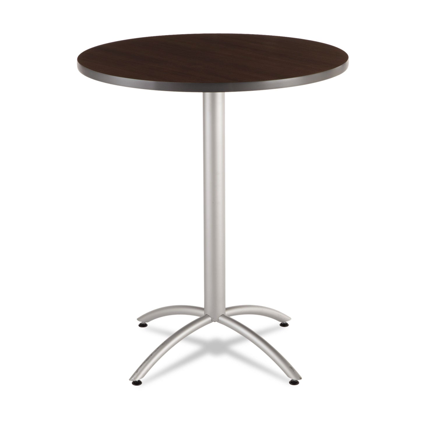 CafeWorks Table, Bistro-Height, Round, 36" x 42", Walnut Top, Silver Base -