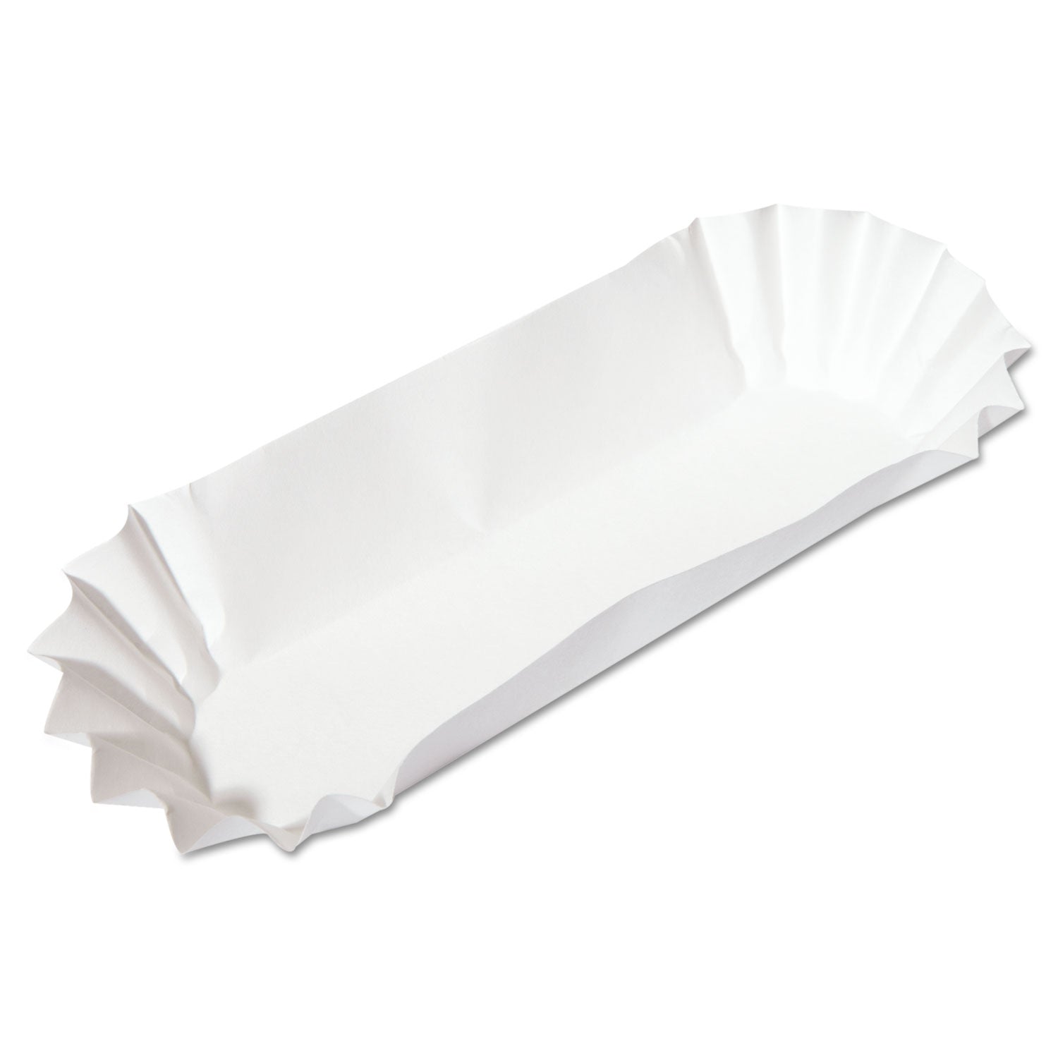 Fluted Hot Dog Trays, 6 x 2 x 2, White, Paper, 500/Sleeve, 6 Sleeves/Carton -