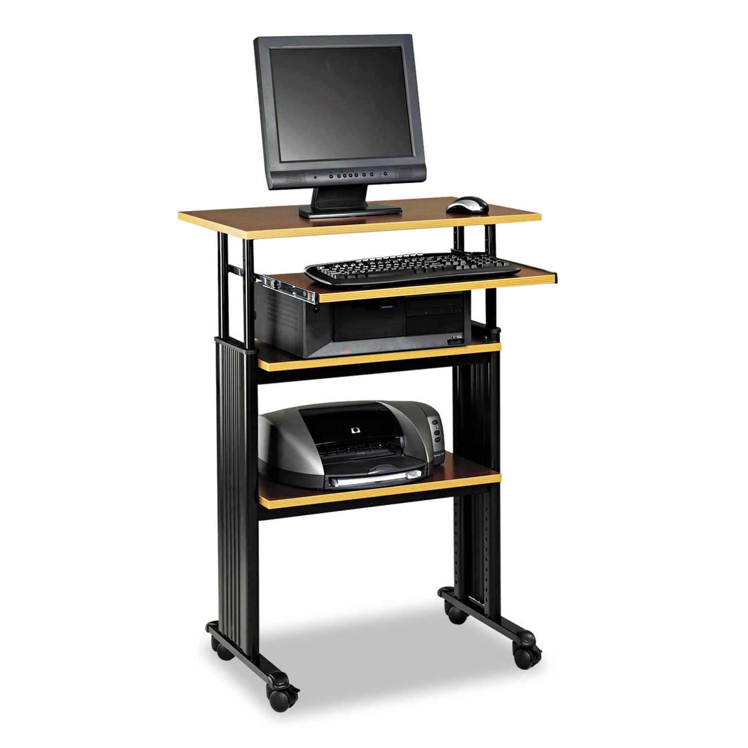 Muv Stand-Up Adjustable-Height Desk, 29.5" x 22" x 35" to 49", Cherry/Black -