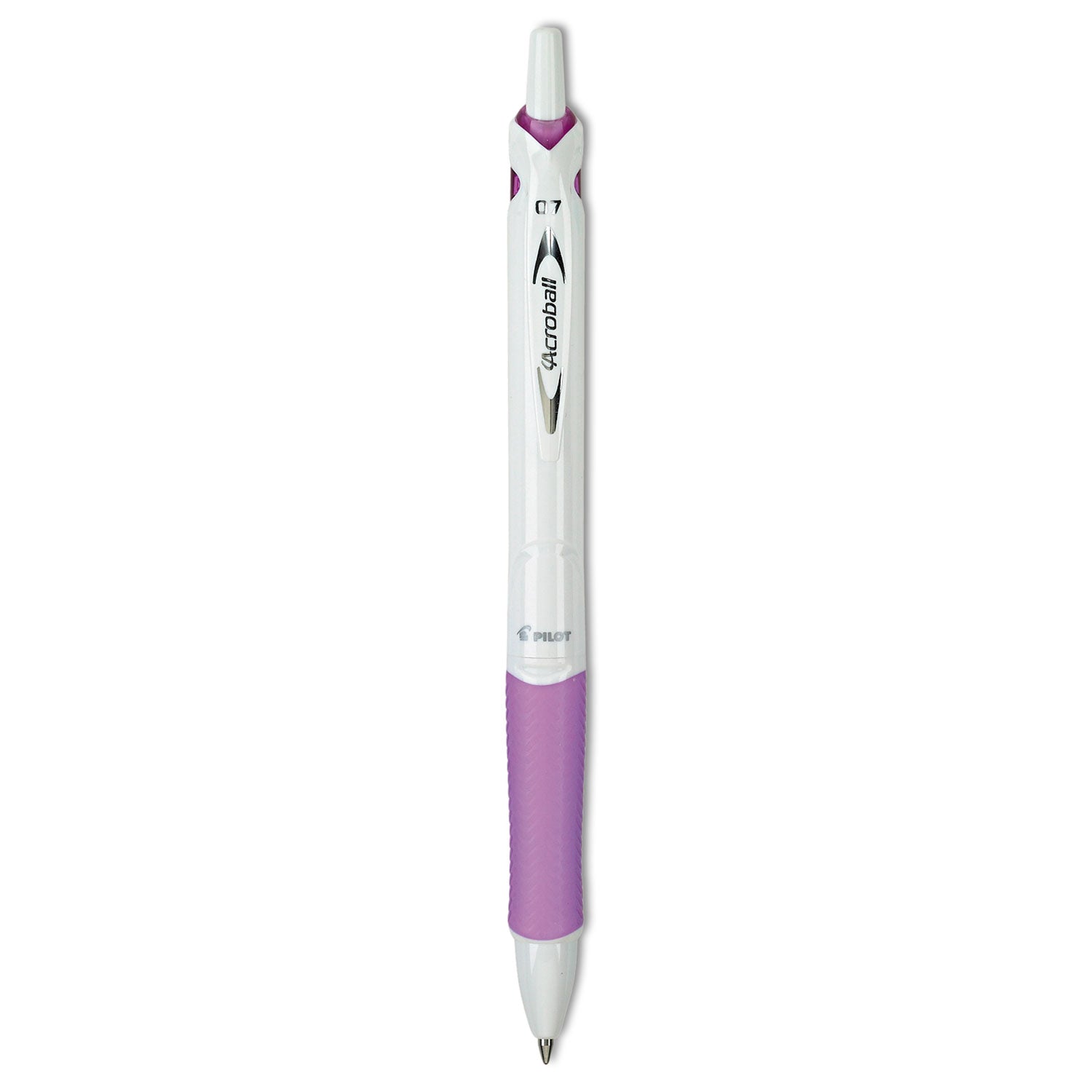 Acroball PureWhite Advanced Ink Hybrid Gel Pen, Retractable, Fine 0.7 mm, Black Ink, White/Purple Barrel -