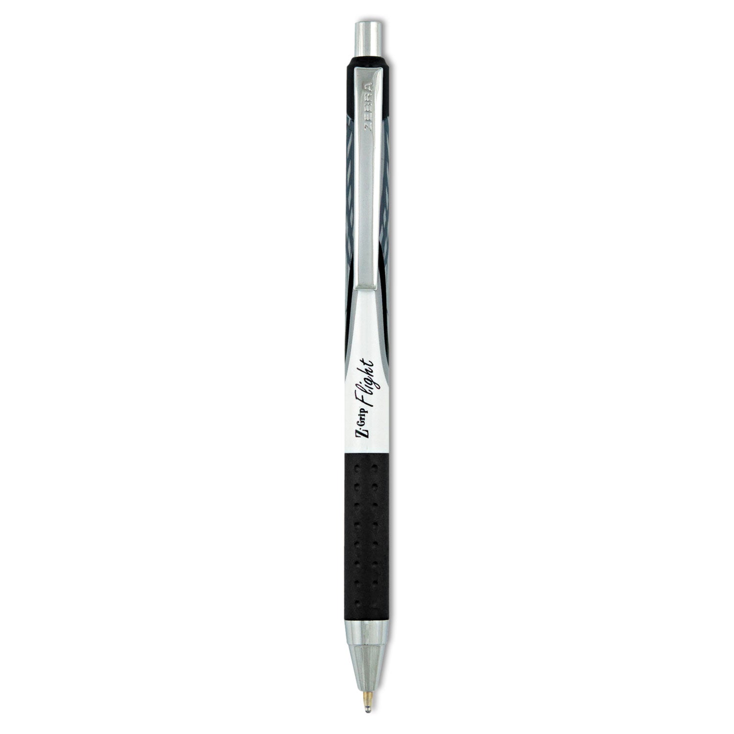 Z-Grip Flight Ballpoint Pen, Retractable, Bold 1.2 mm, Black Ink, Black/Gray/White Barrel, 12/Pack -