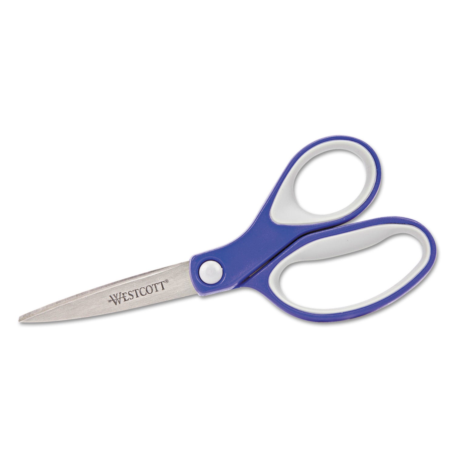 KleenEarth Soft Handle Scissors, Pointed Tip, 7" Long, 2.25" Cut Length, Blue/Gray Straight Handle -