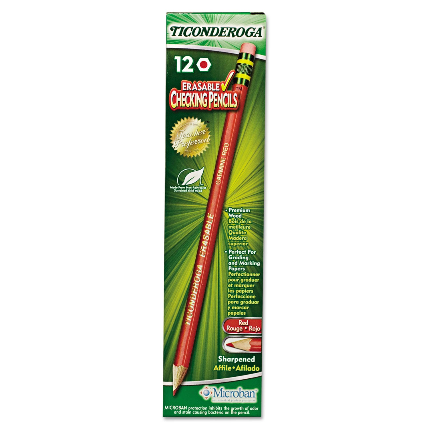 Erasable Colored Pencils, 2.6 mm, 2B, Carmine Red Lead, Carmine Red Barrel, Dozen -